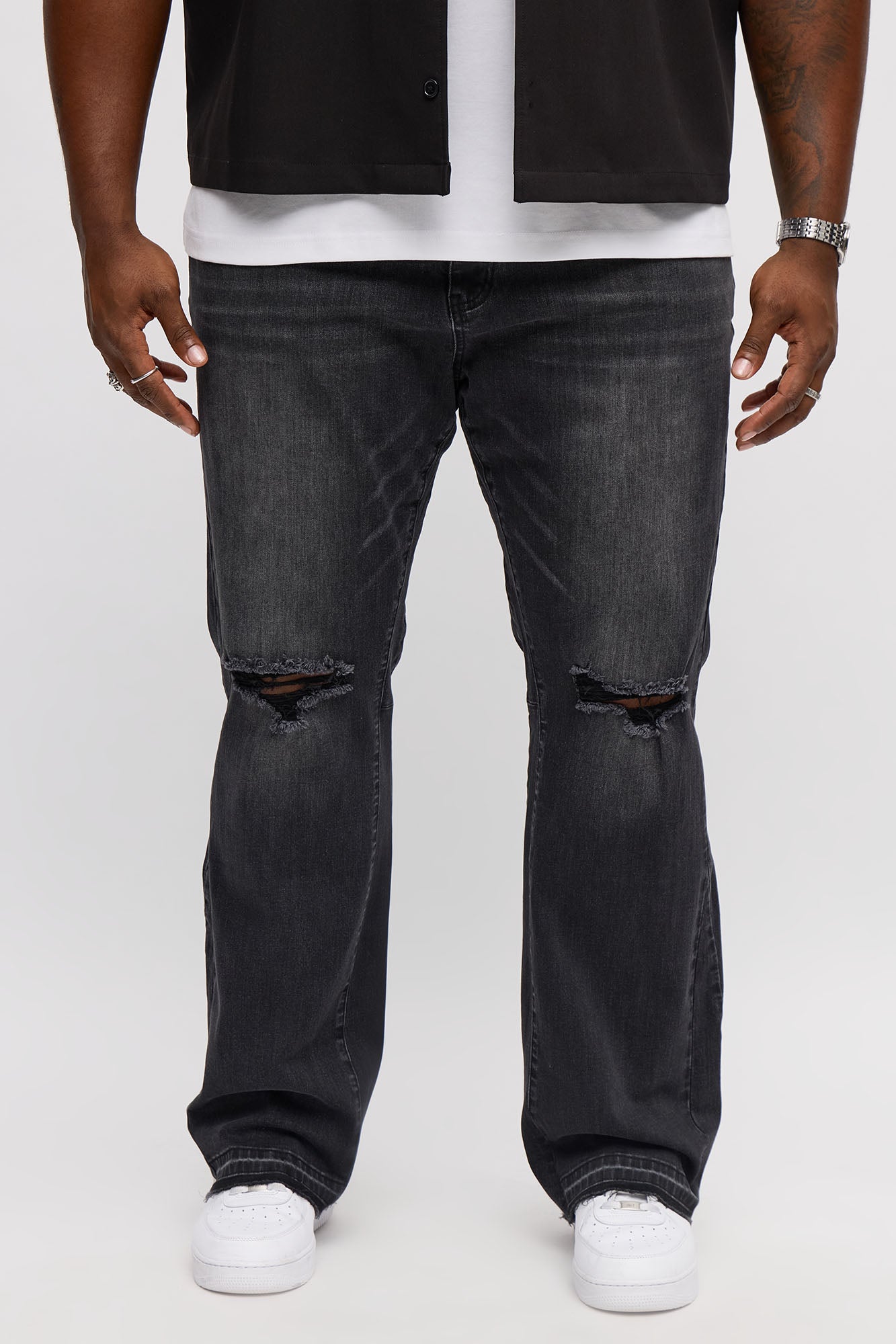 Stacked Slim Flare Panel Me Ripped Jean - Black Wash