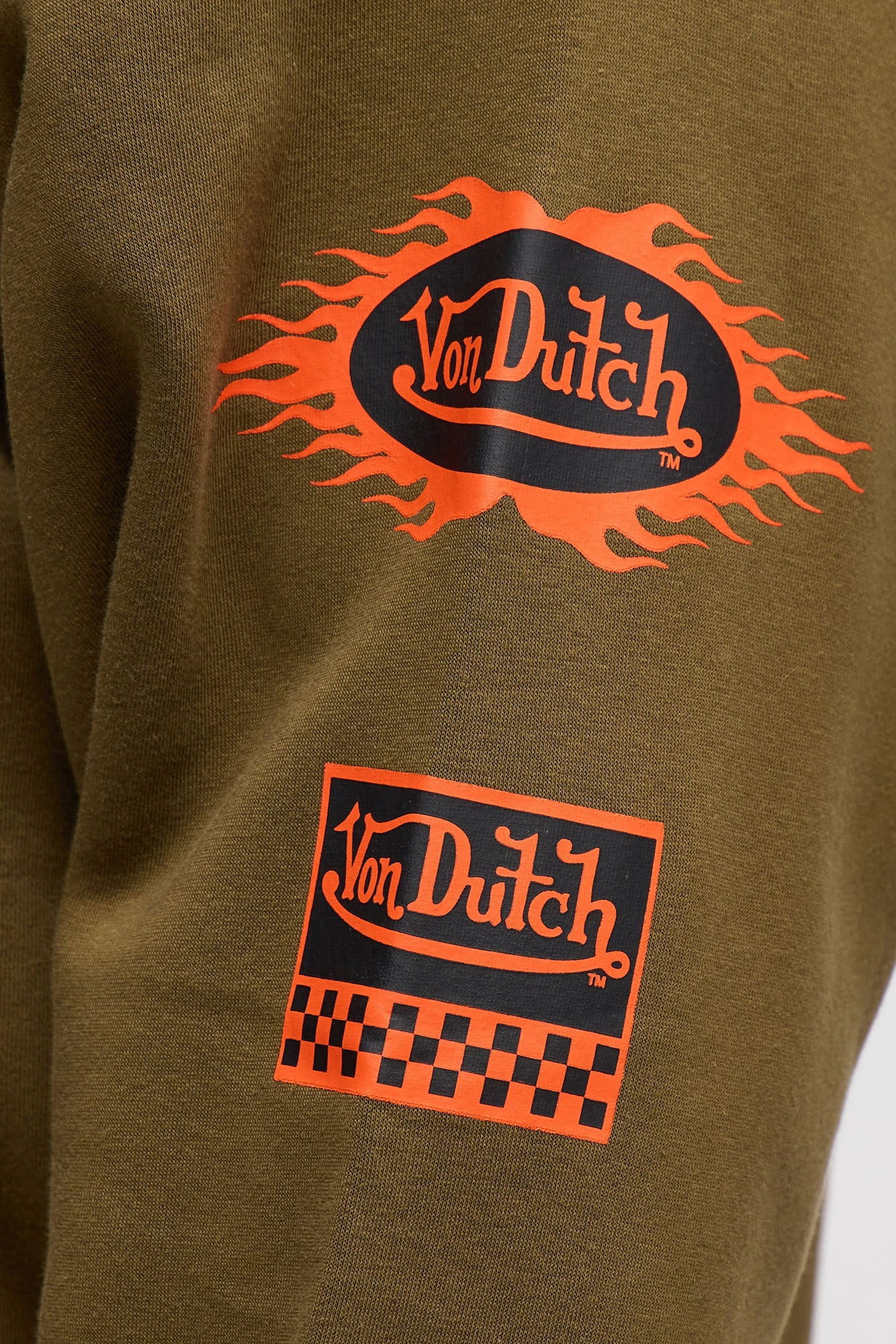 Von Dutch Fire Logo Oversized Hoodie - Olive