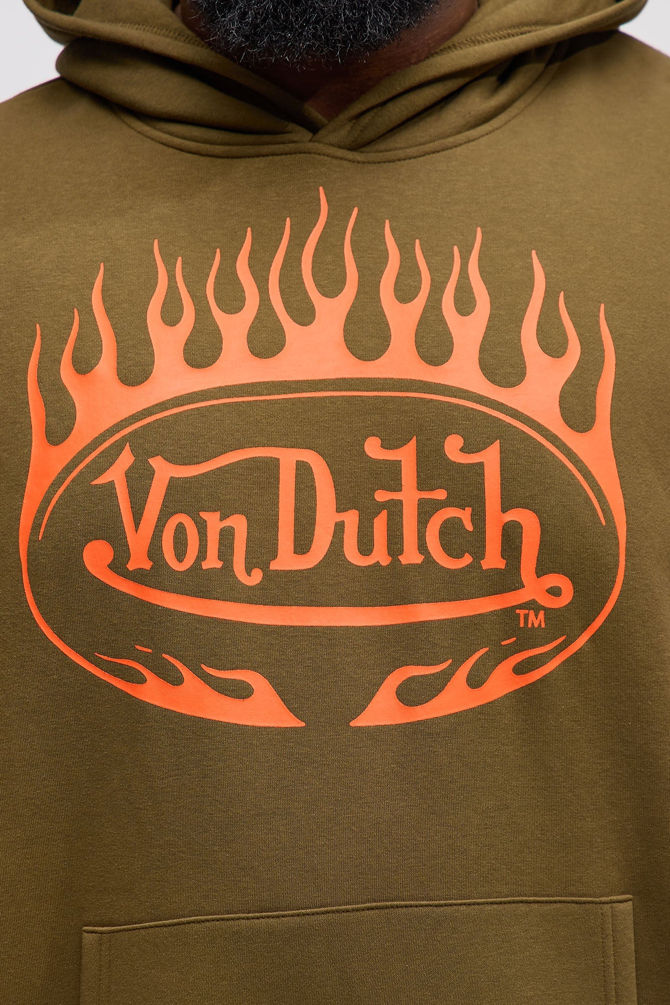 Von Dutch Fire Logo Oversized Hoodie - Olive