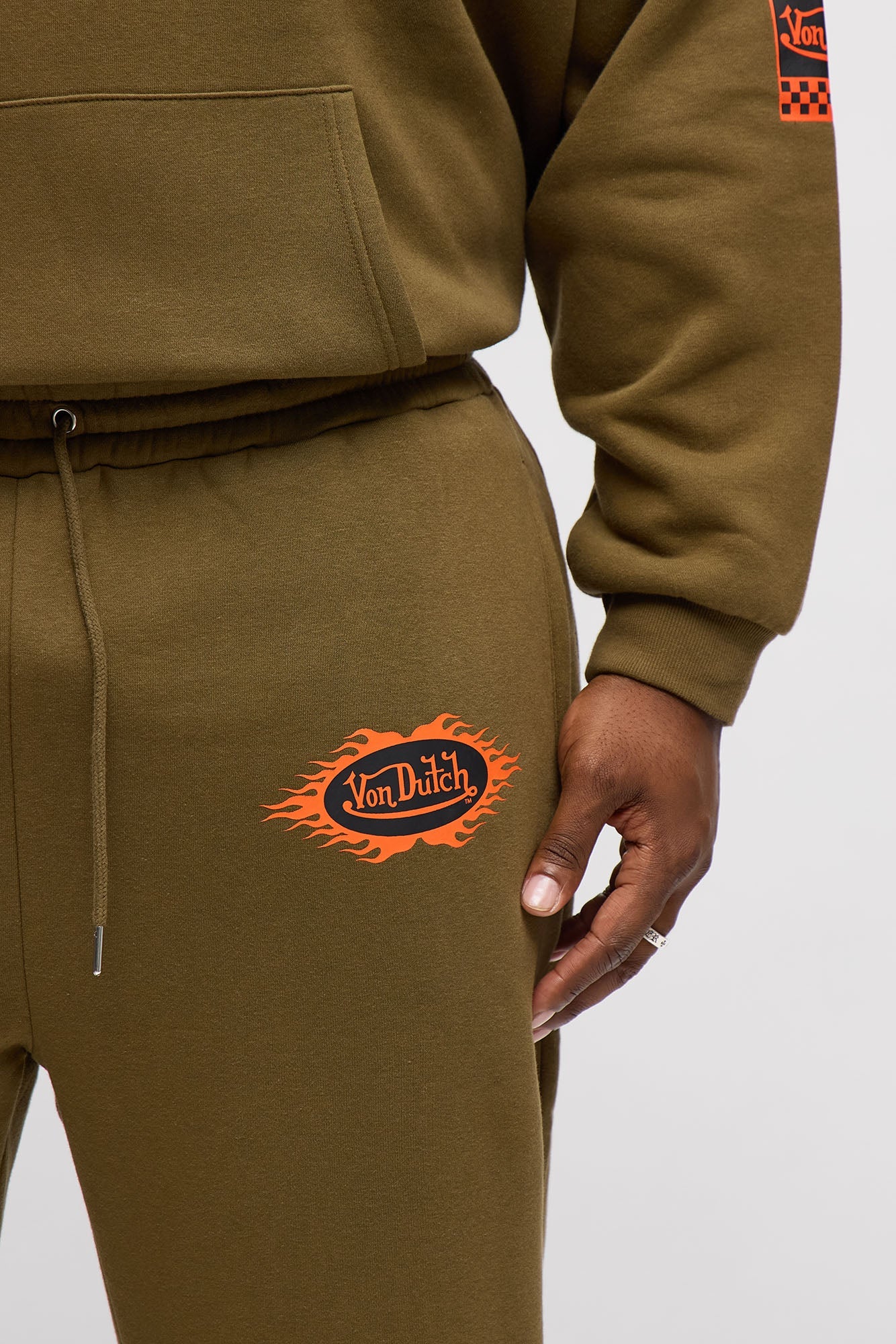 Von Dutch Fire Logo Baggy Sweatpants - Olive