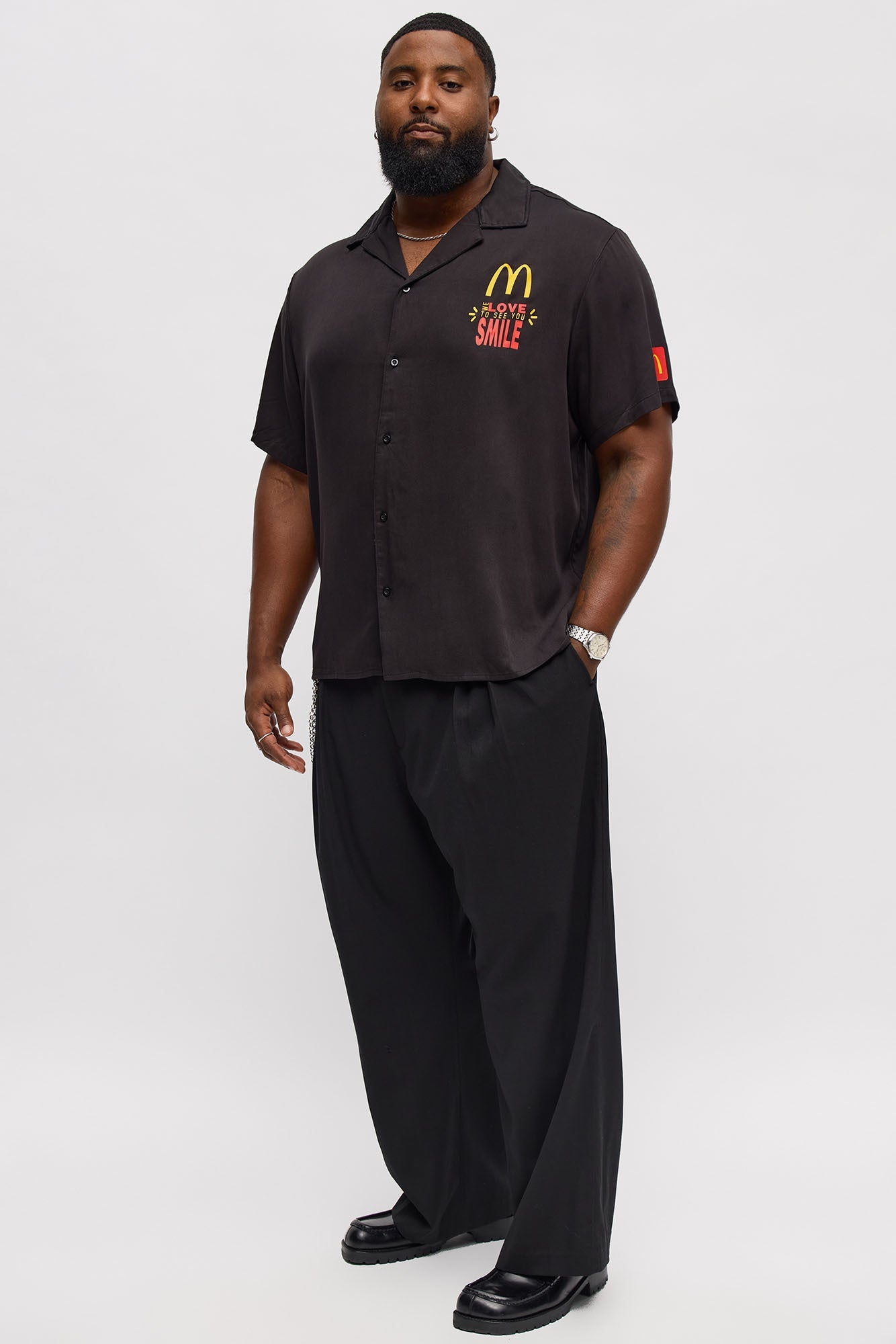 McDonalds Closed Collar Button Up Shirt - Black