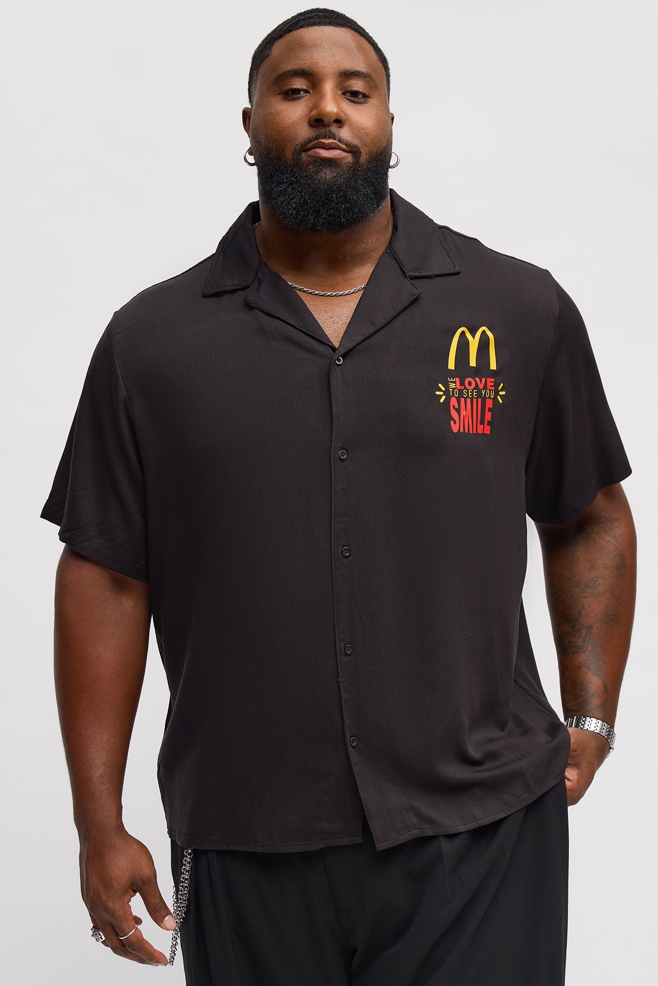 McDonalds Closed Collar Button Up Shirt - Black