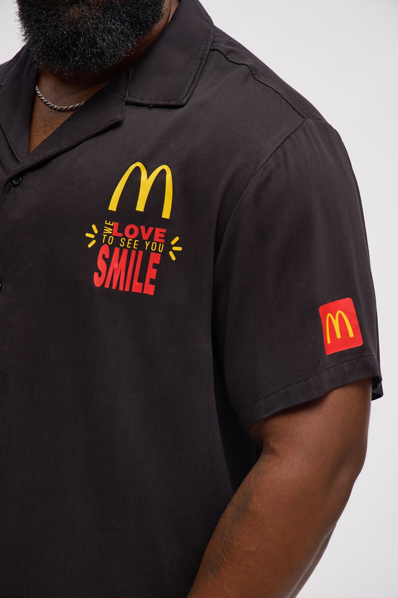 McDonalds Closed Collar Button Up Shirt - Black