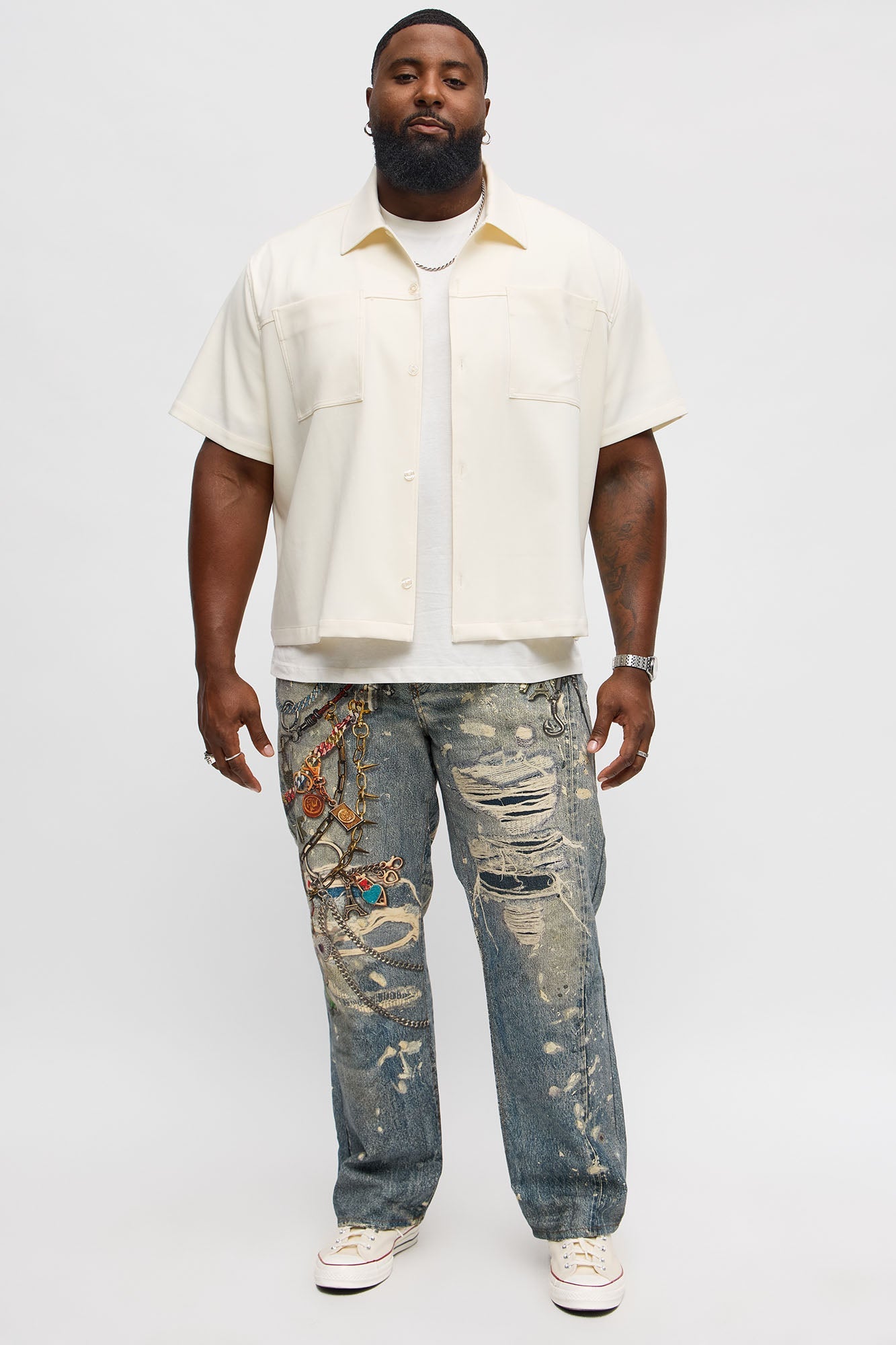 Baggy Got Them Chains On Me Printed Jean - Medium Wash