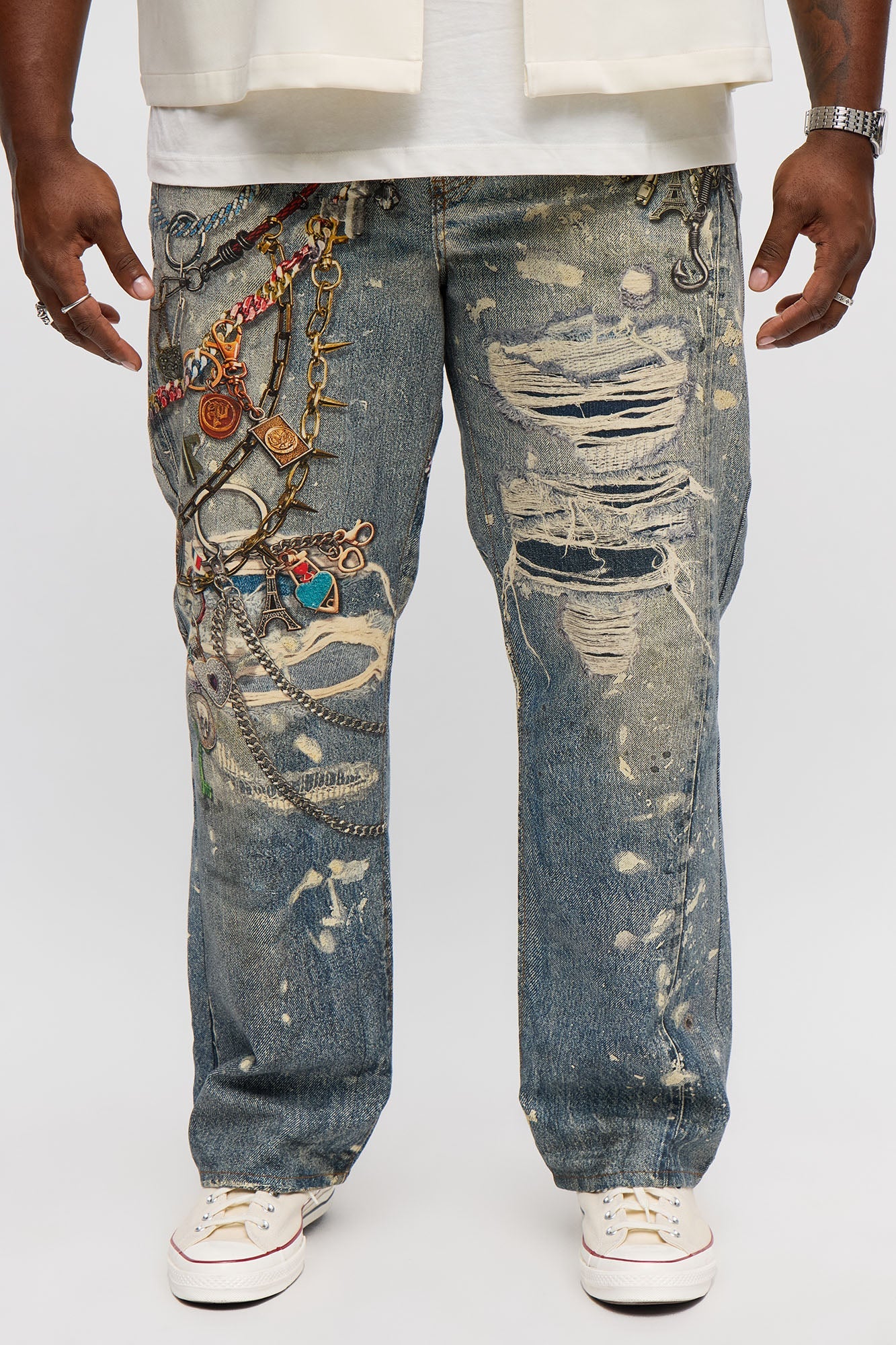 Baggy Got Them Chains On Me Printed Jean - Medium Wash