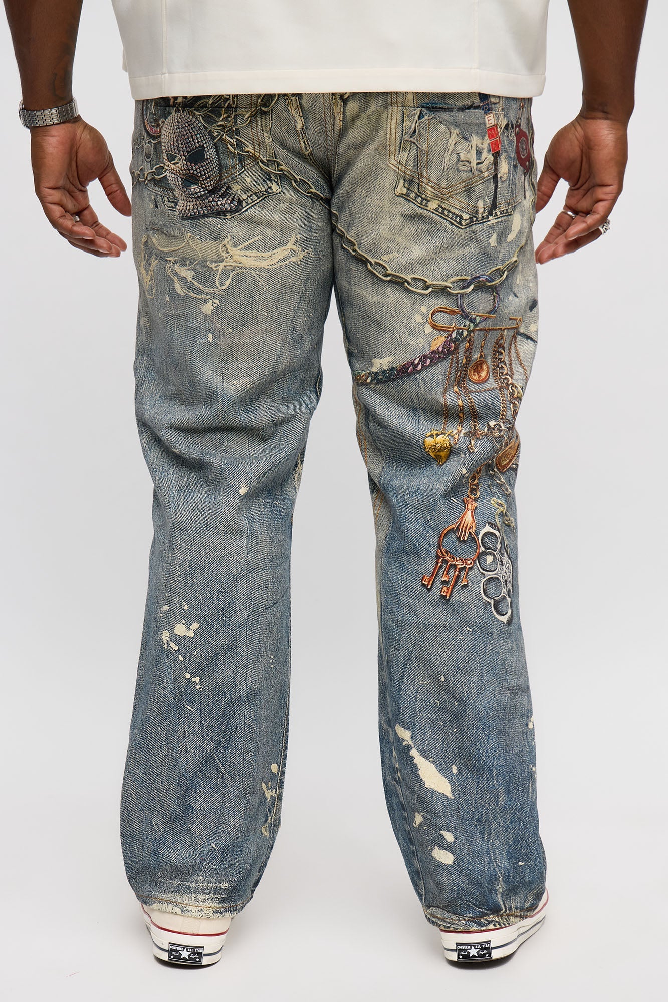 Baggy Got Them Chains On Me Printed Jean - Medium Wash