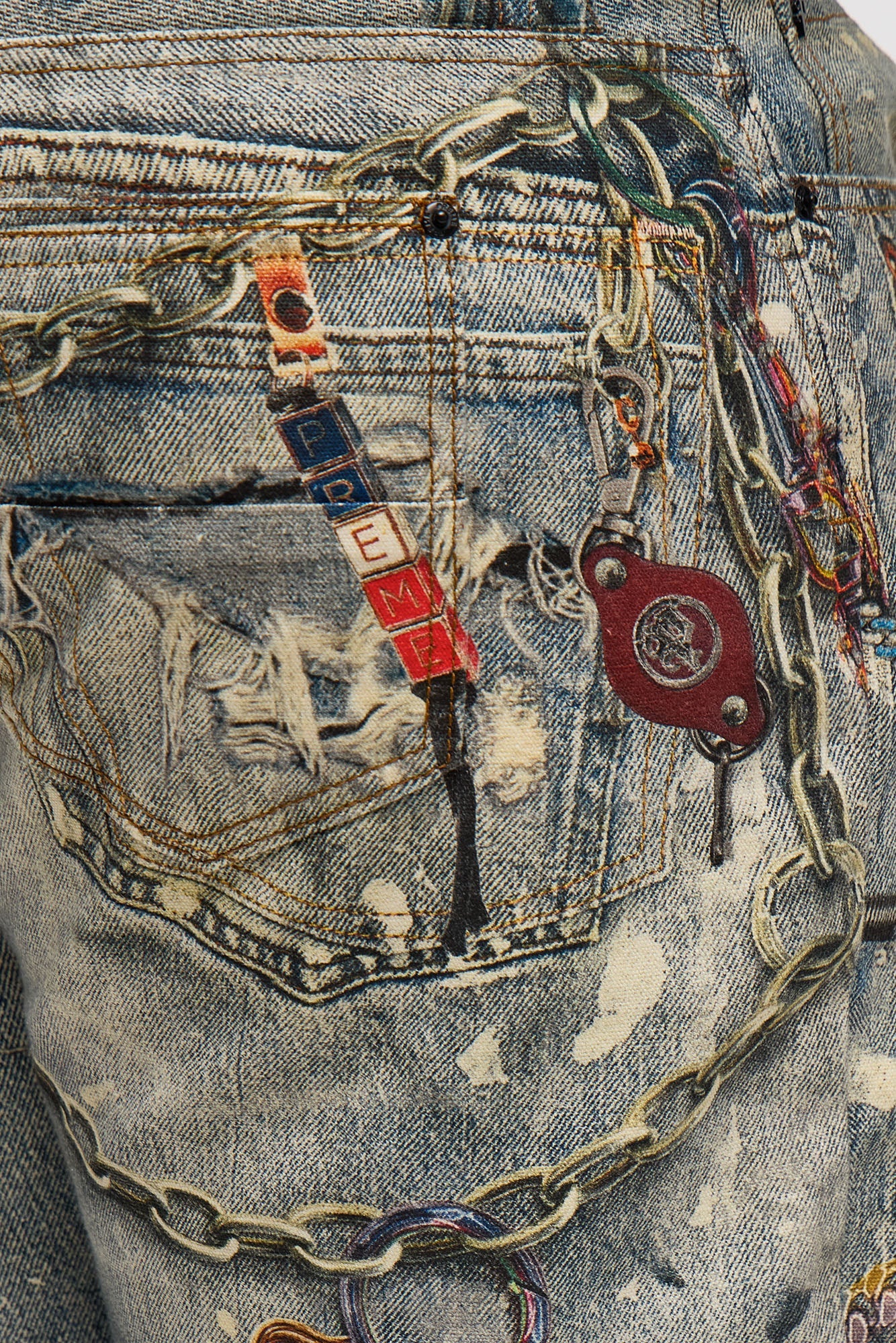 Baggy Got Them Chains On Me Printed Jean - Medium Wash