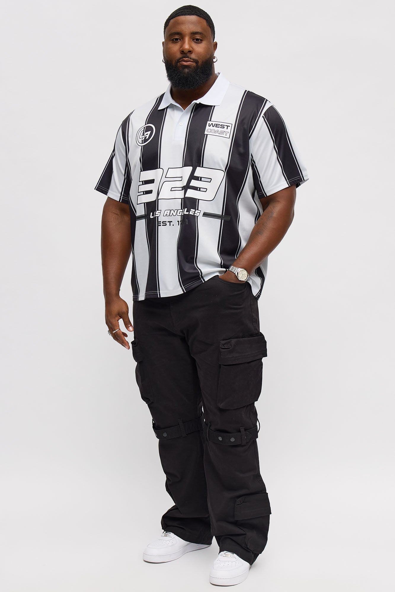 323 LA Striped Polo Top - Black/White