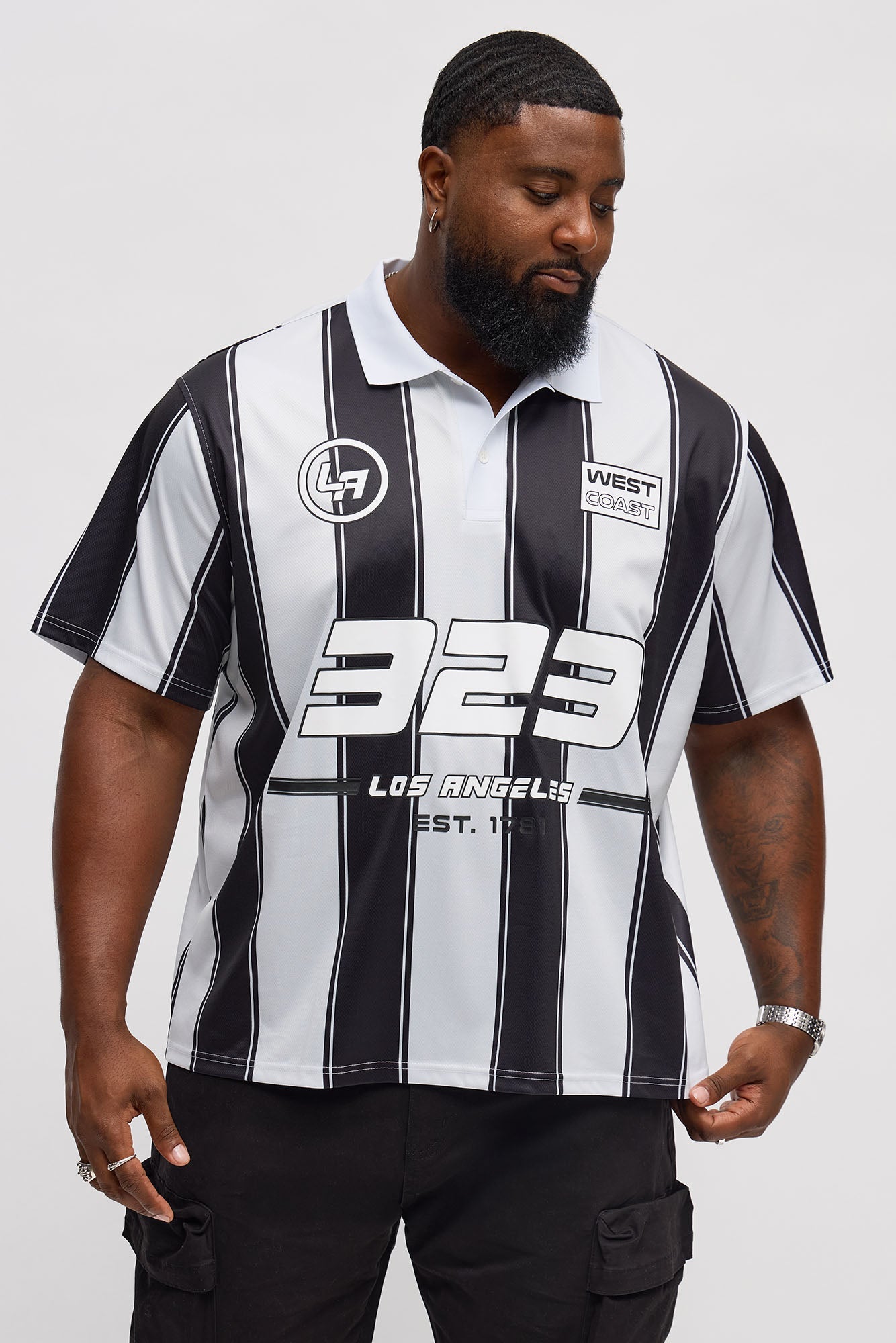 323 LA Striped Polo Top - Black/White