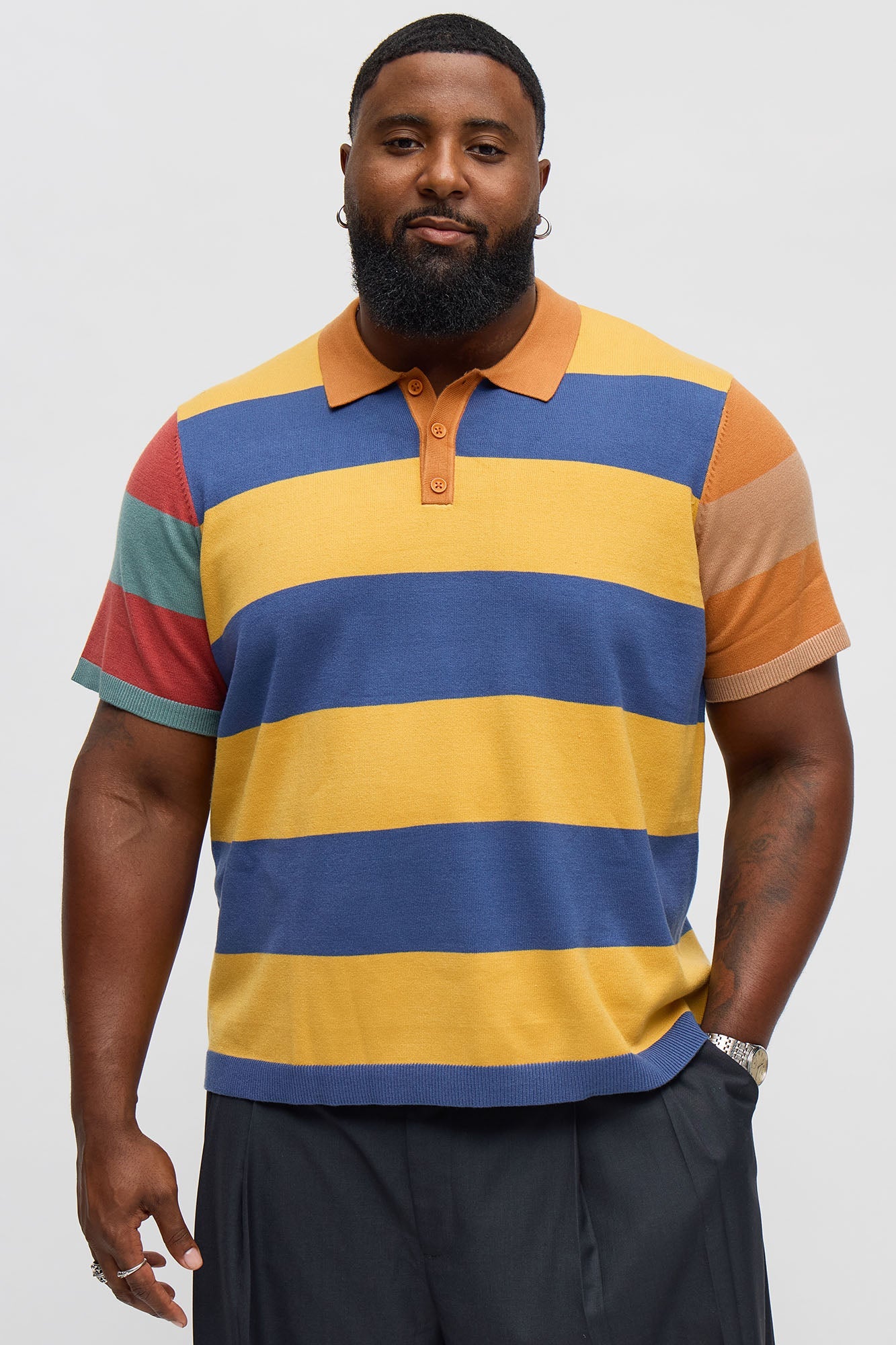 Relaxed Multi Color Dreamer Knitted Polo - Mustard/combo