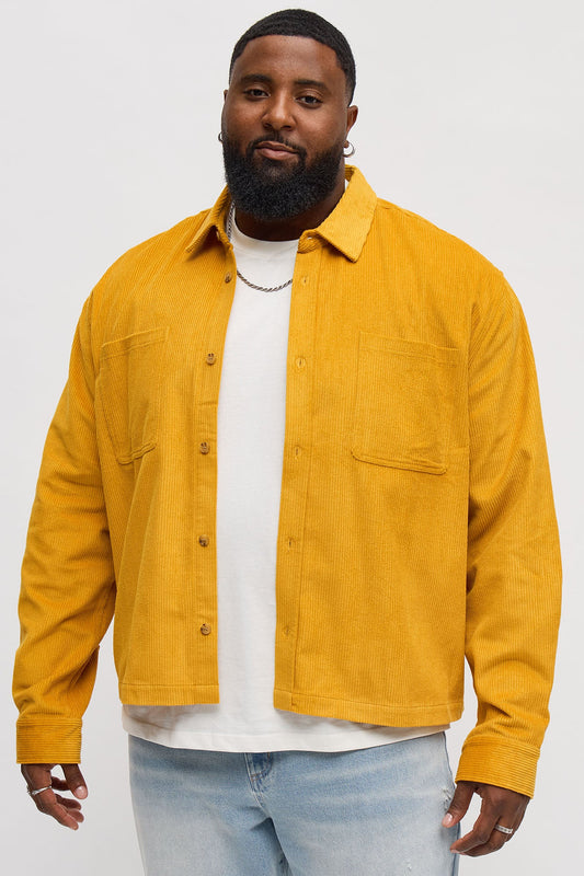 Cropped Corduroy Button Up Shirt - Mustard