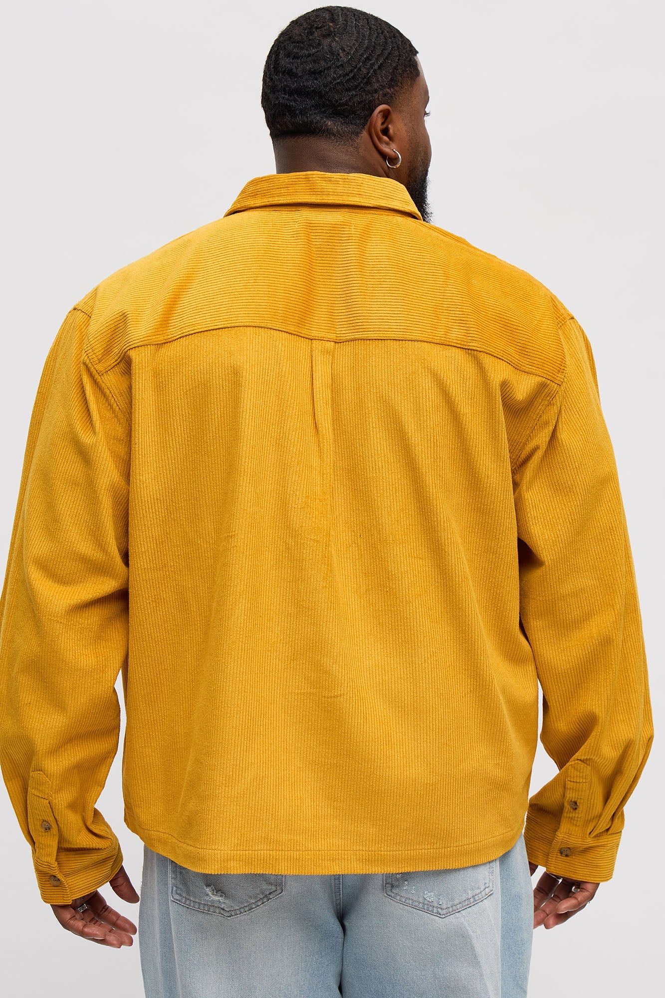 Cropped Corduroy Button Up Shirt - Mustard