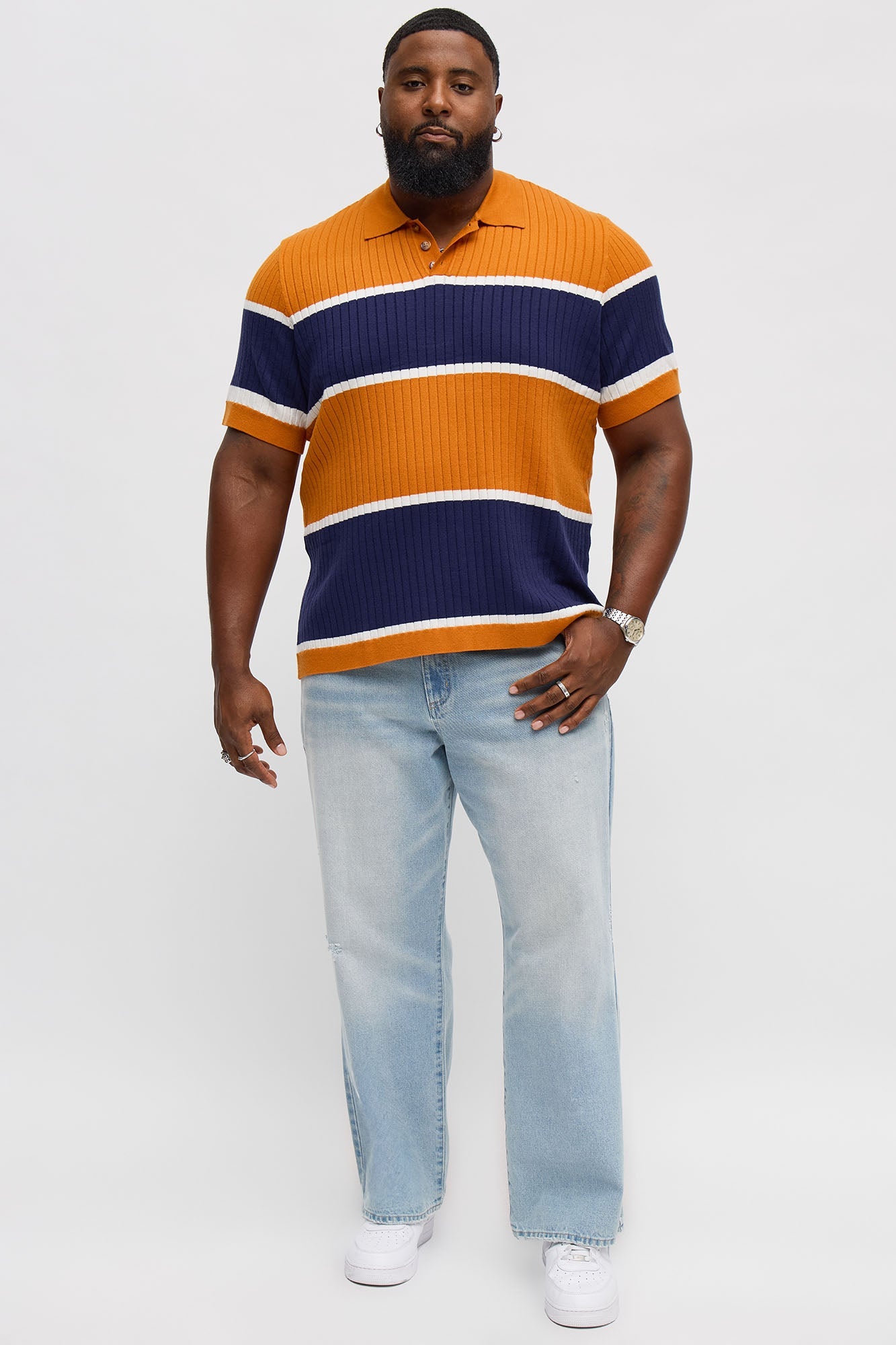 Belmont Ribbed Polo Shirt - Orange/combo