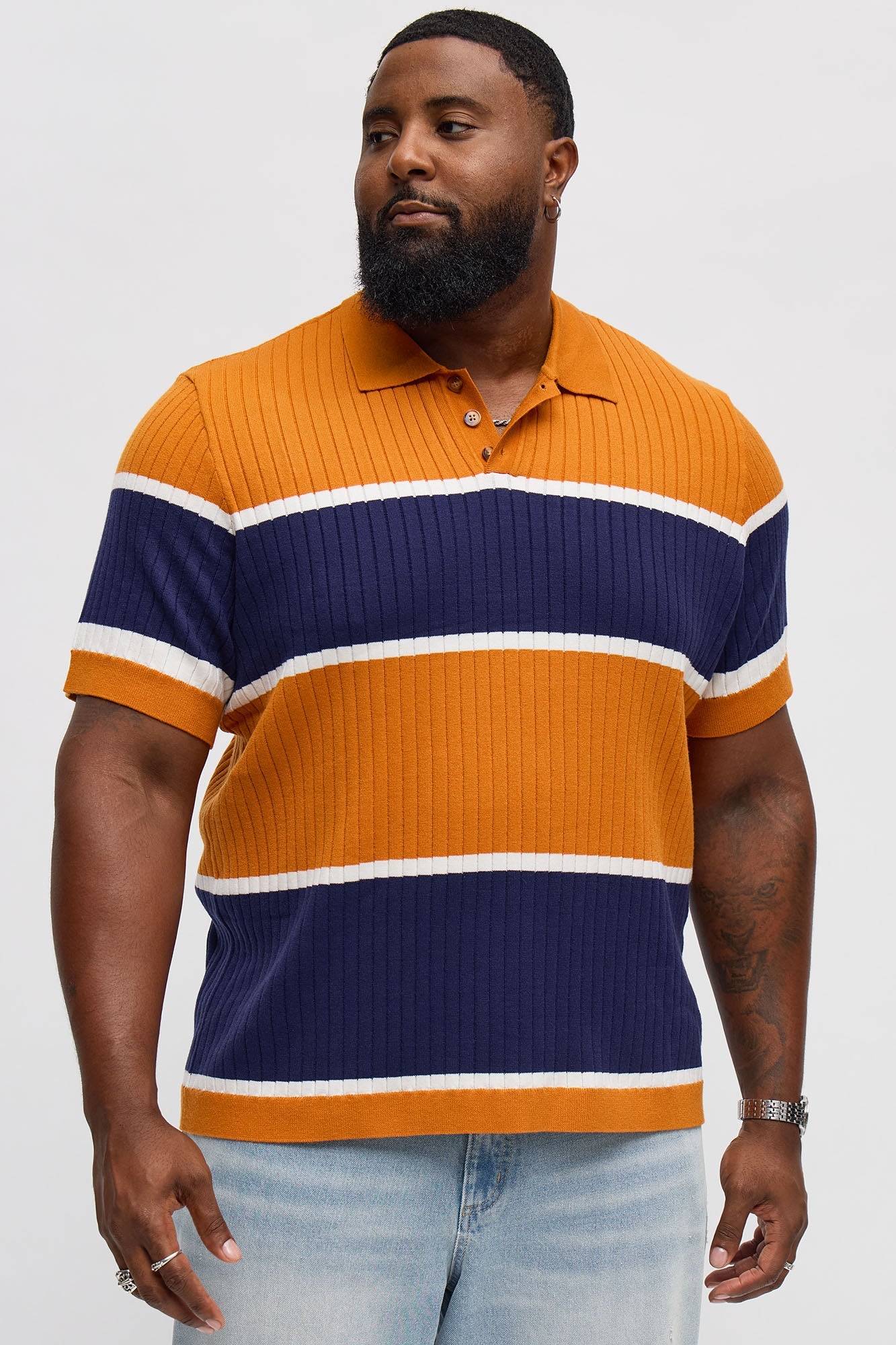 Belmont Ribbed Polo Shirt - Orange/combo