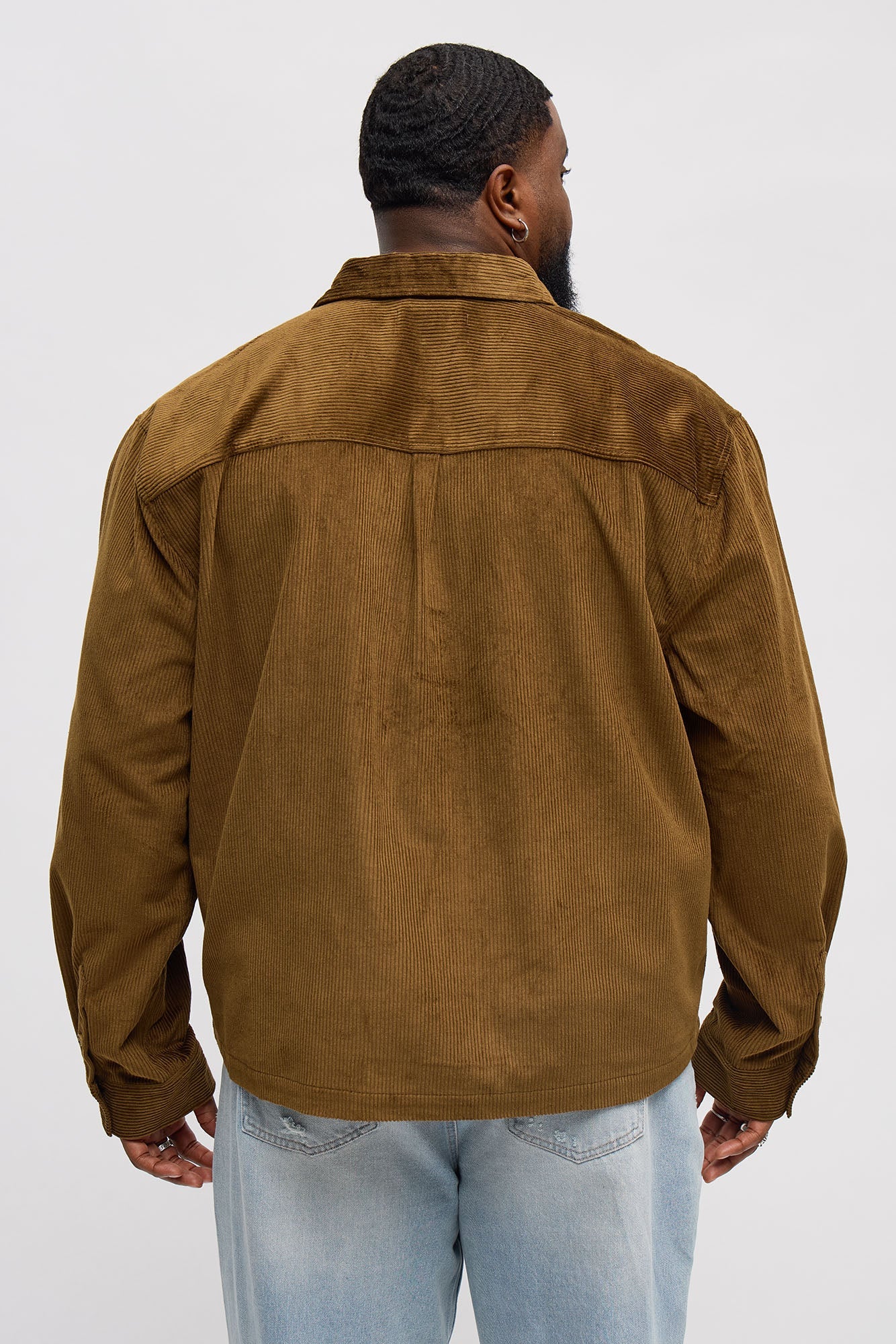 Cropped Corduroy Button Up Shirt - Brown