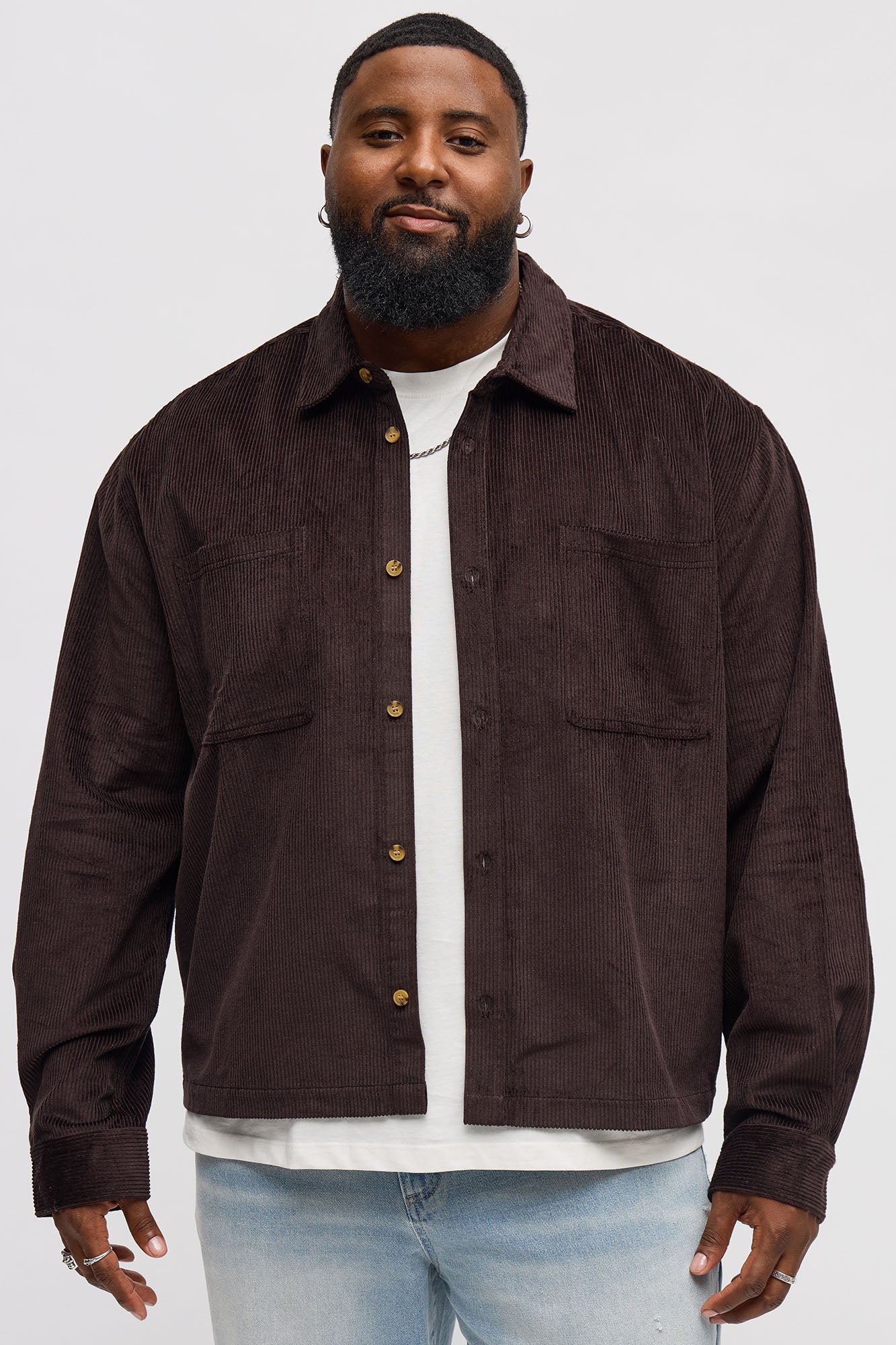 Cropped Corduroy Button Up Shirt - Black