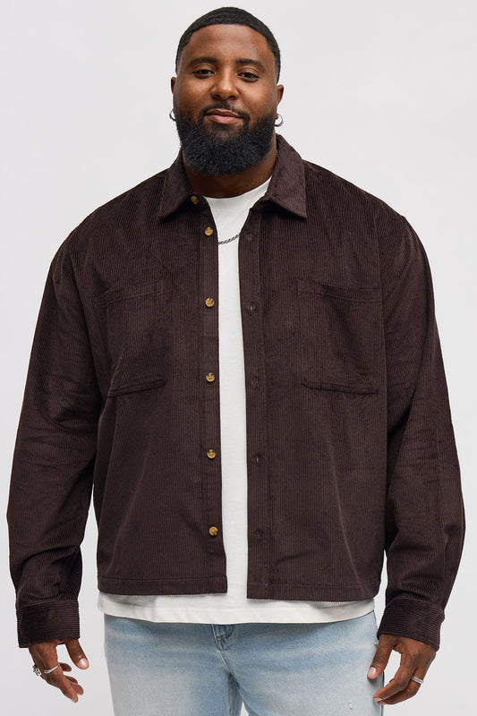 Cropped Corduroy Button Up Shirt - Black