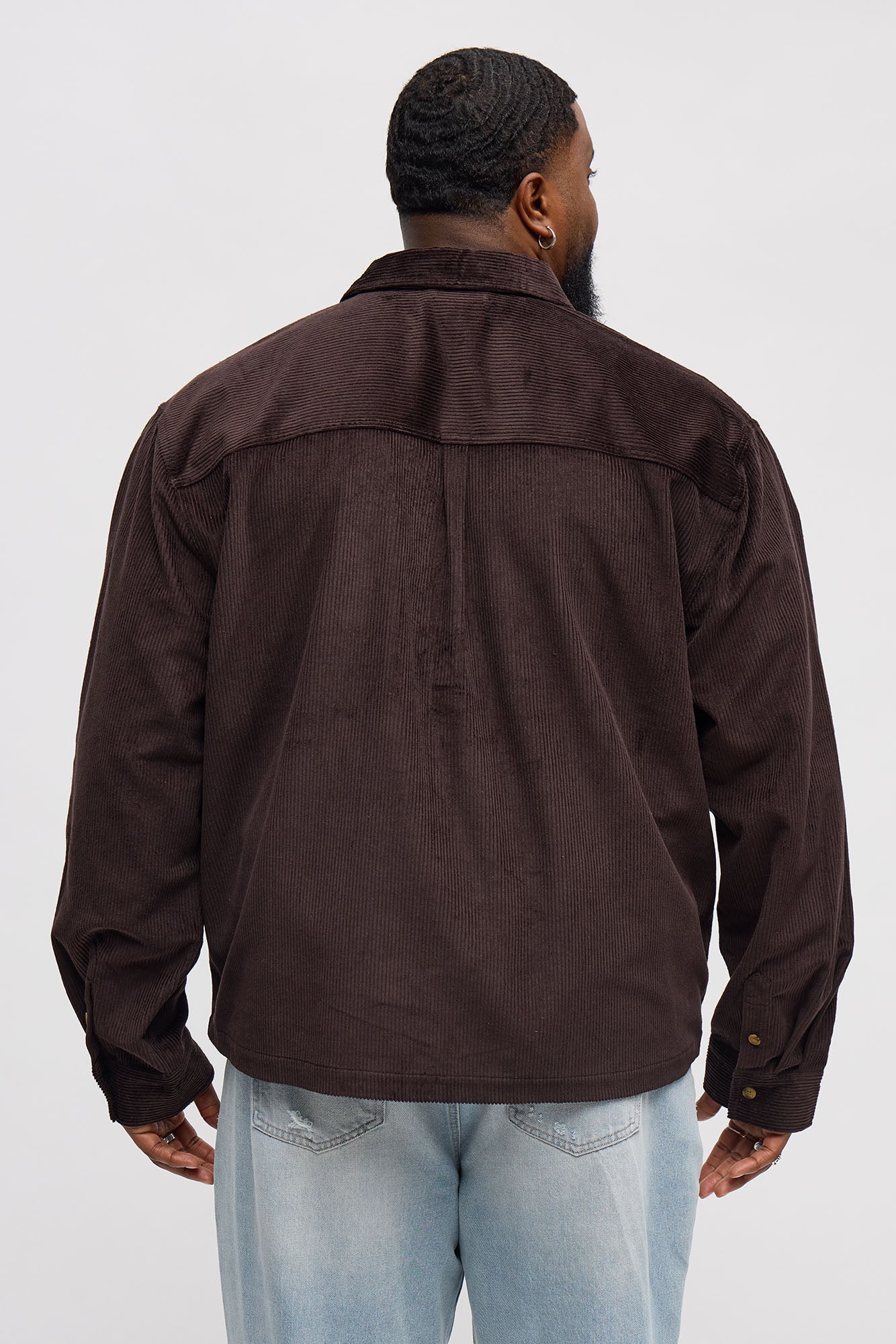 Cropped Corduroy Button Up Shirt - Black