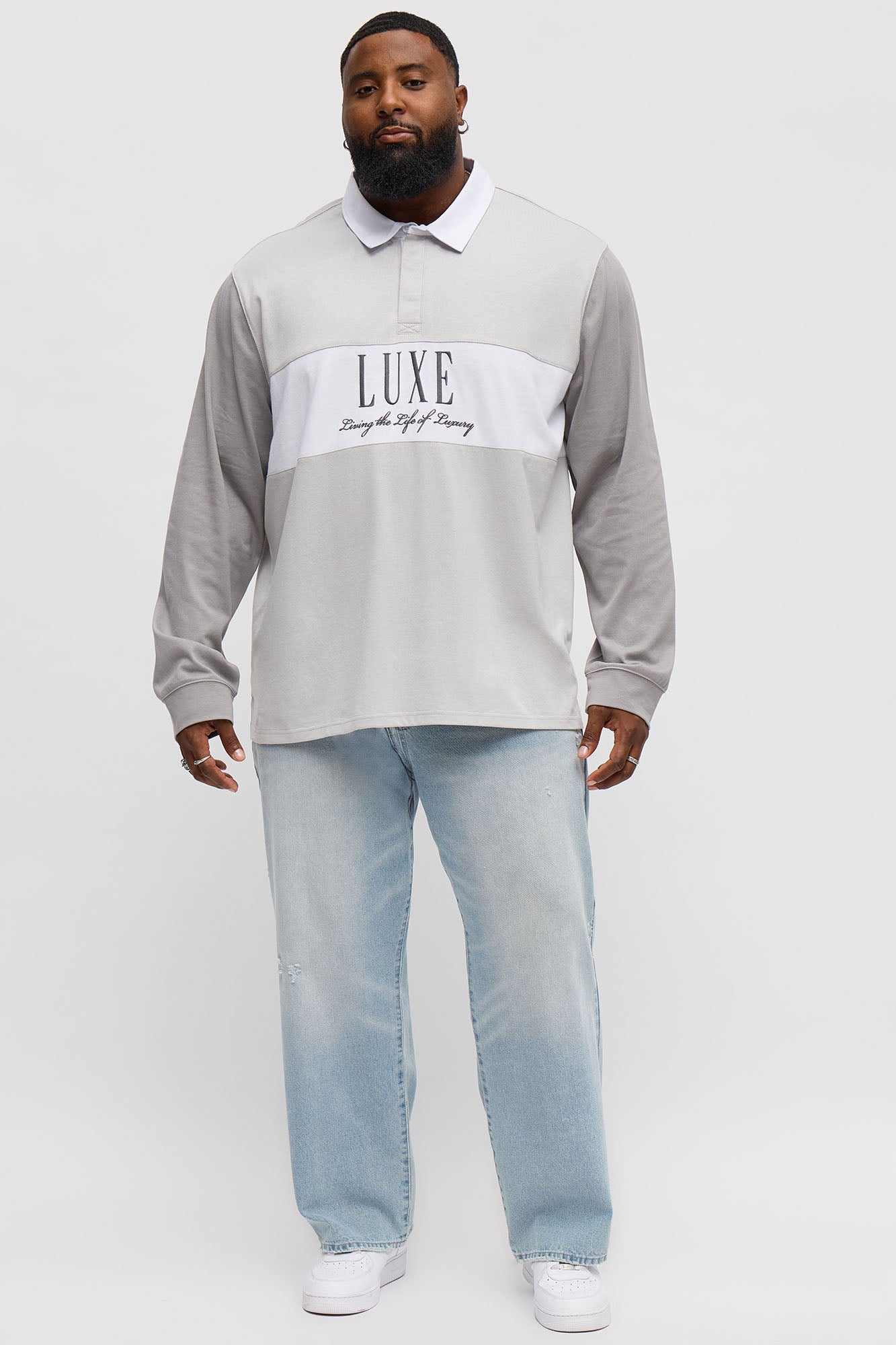 Luxe Long Sleeve Polo - Grey