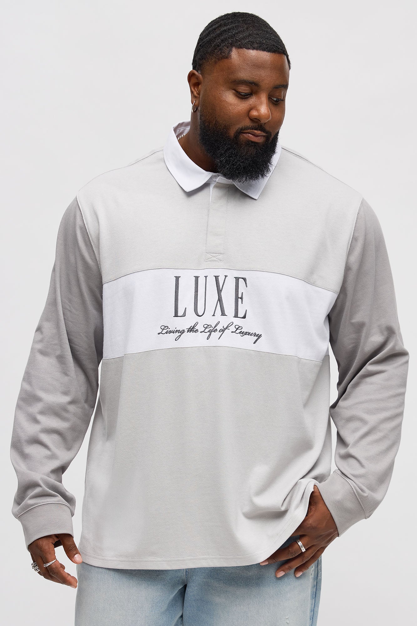 Luxe Long Sleeve Polo - Grey