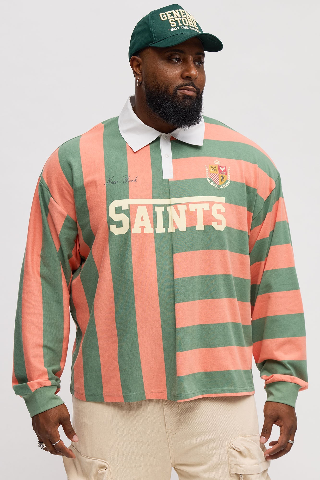 Saints Long Sleeve Rugby Polo - Coral/combo