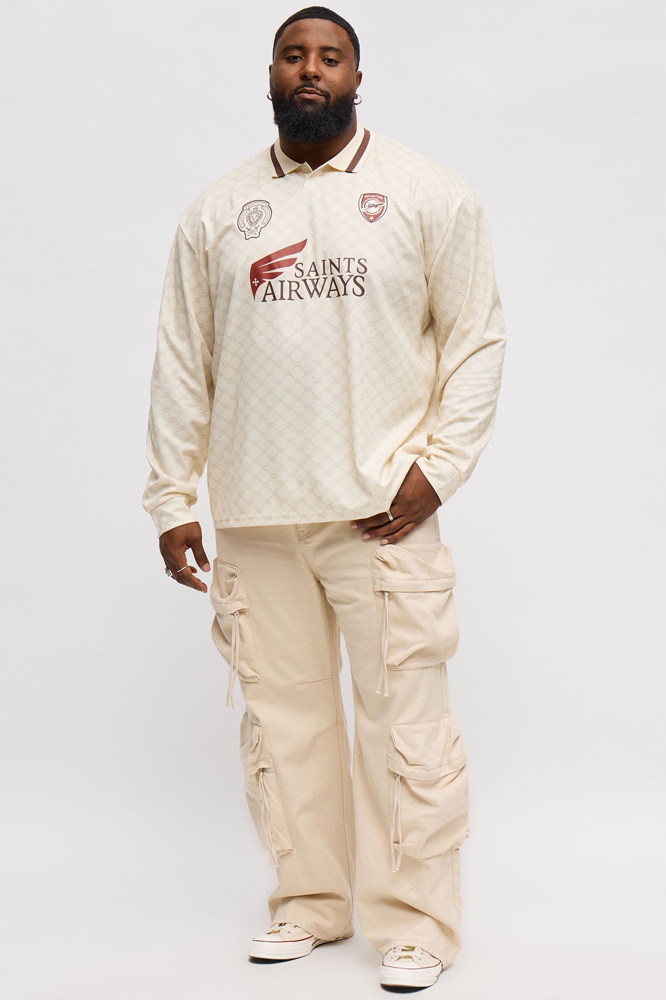 Saints Airways Long Sleeve Jersey Polo - Ivory