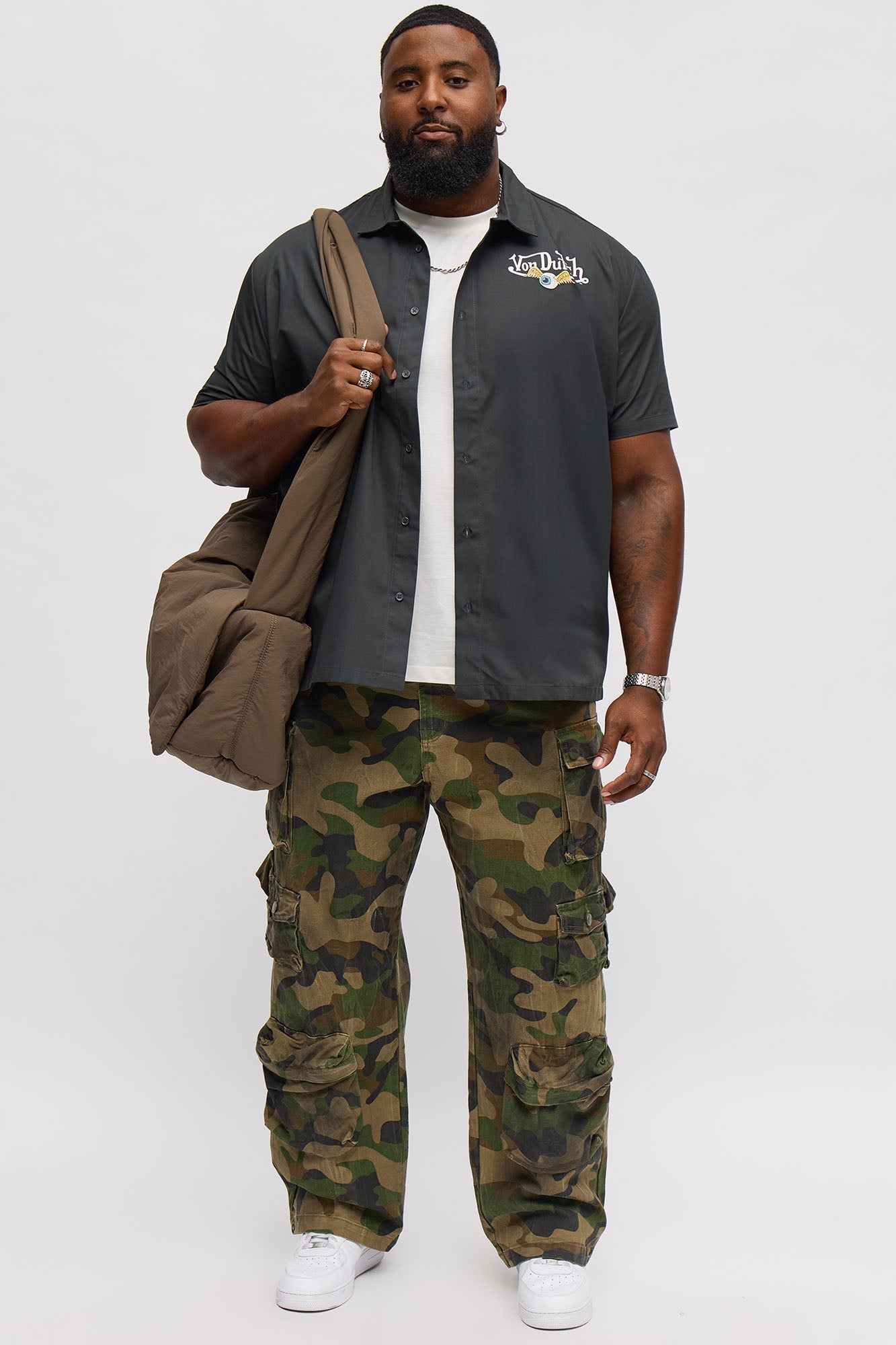 Cropped Von Dutch Moto Apparel Button Up Shirt - Black