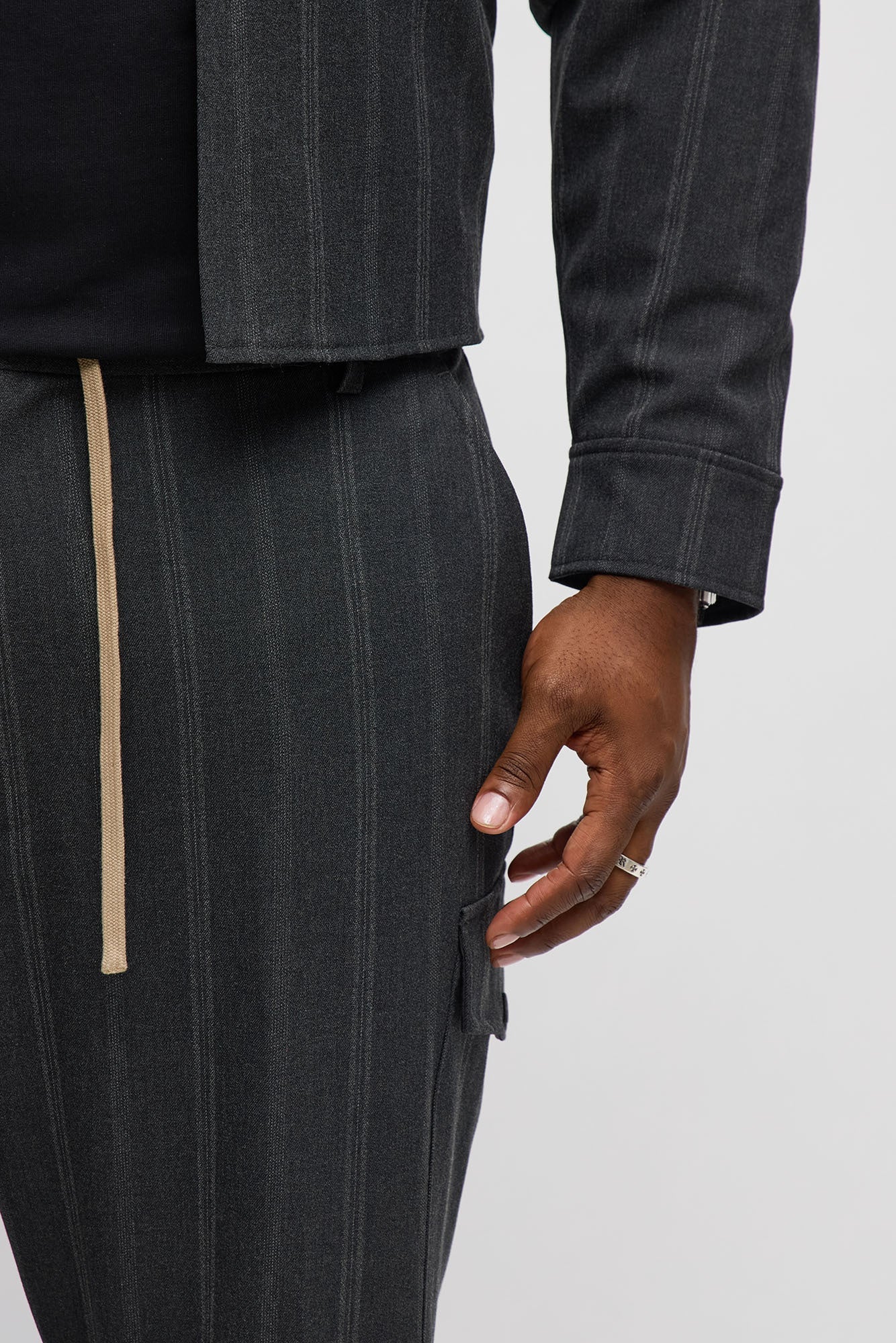 Relaxed Striped Suiting Bomber Jacket - Grey/combo