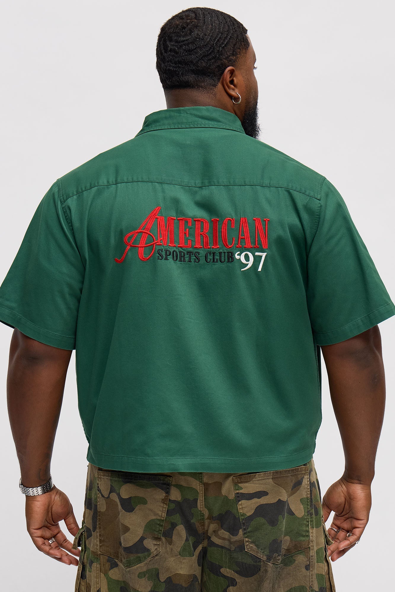 Cropped American Sports Club Mechanic Button Up Shirt - Green