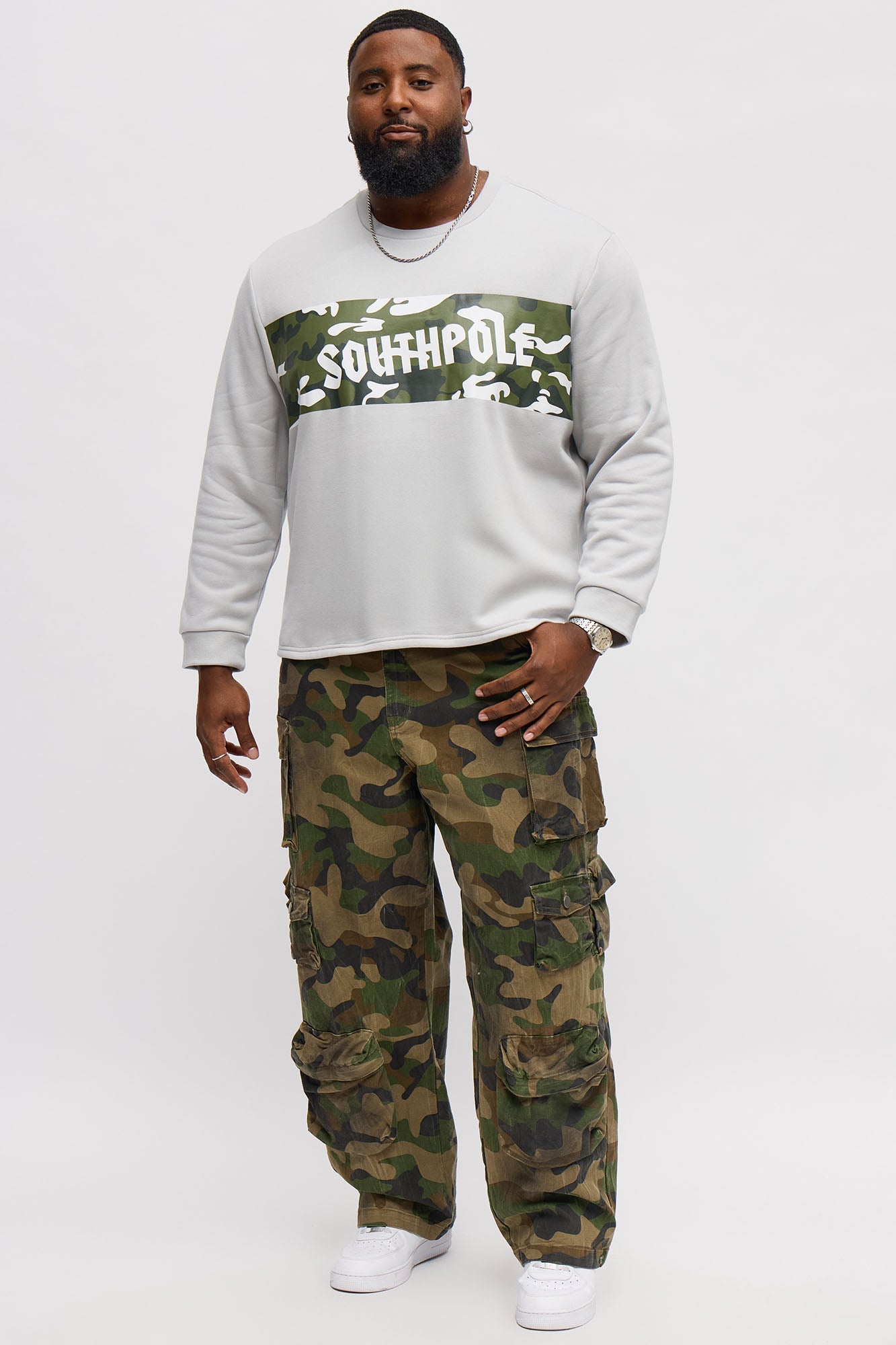 Southpole Camo Panel Hoodie - Grey