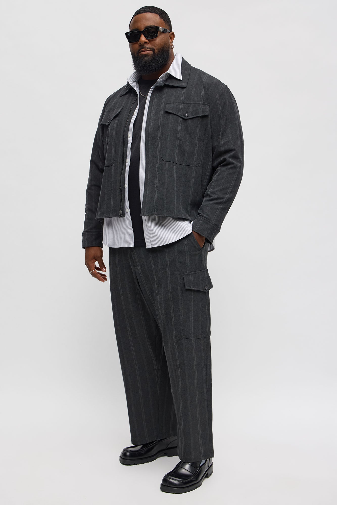 Baggy Striped Suiting Trouser - Grey/combo