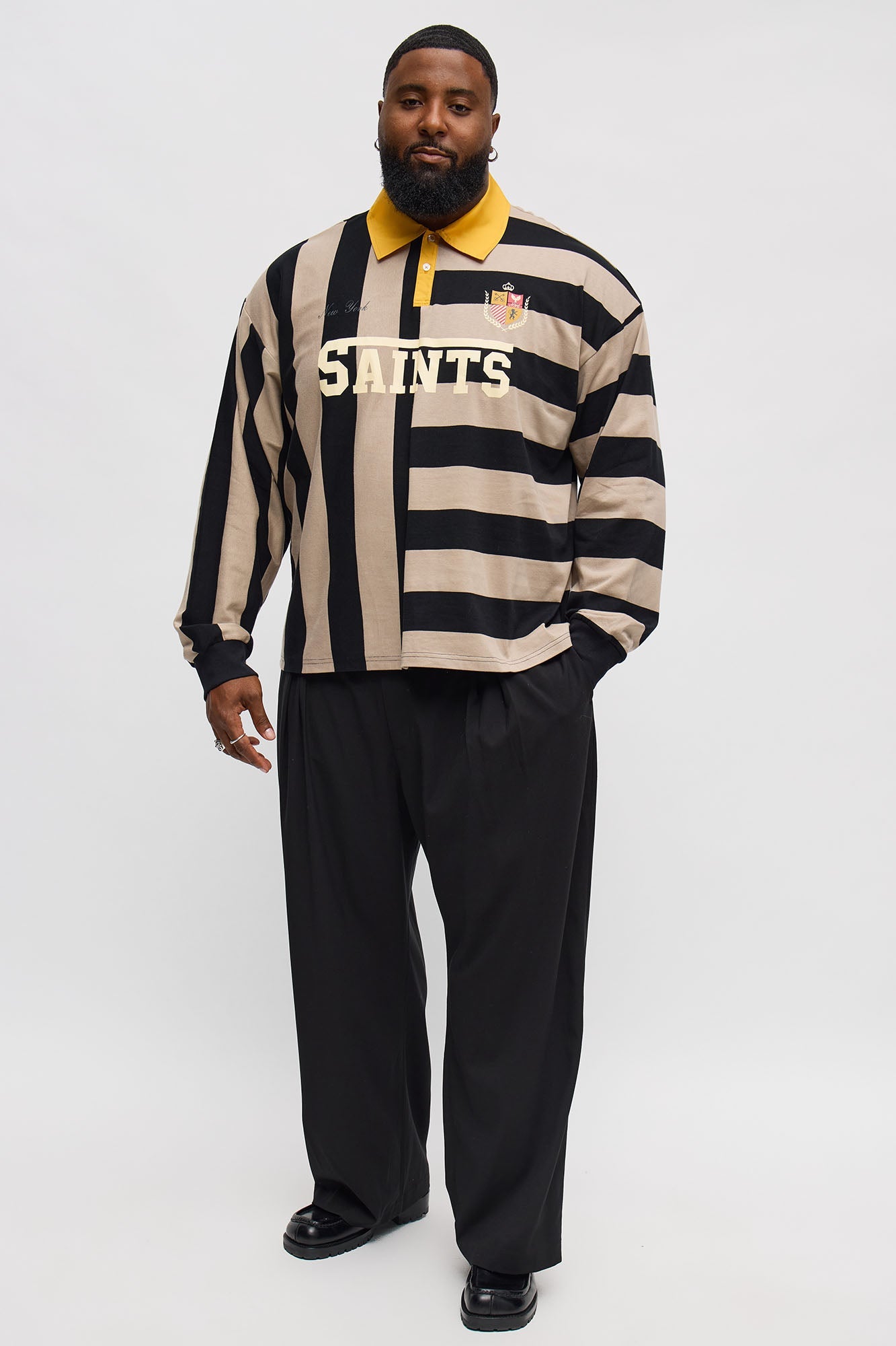 Cropped Saints Long Sleeve Rugby Polo - Black/combo