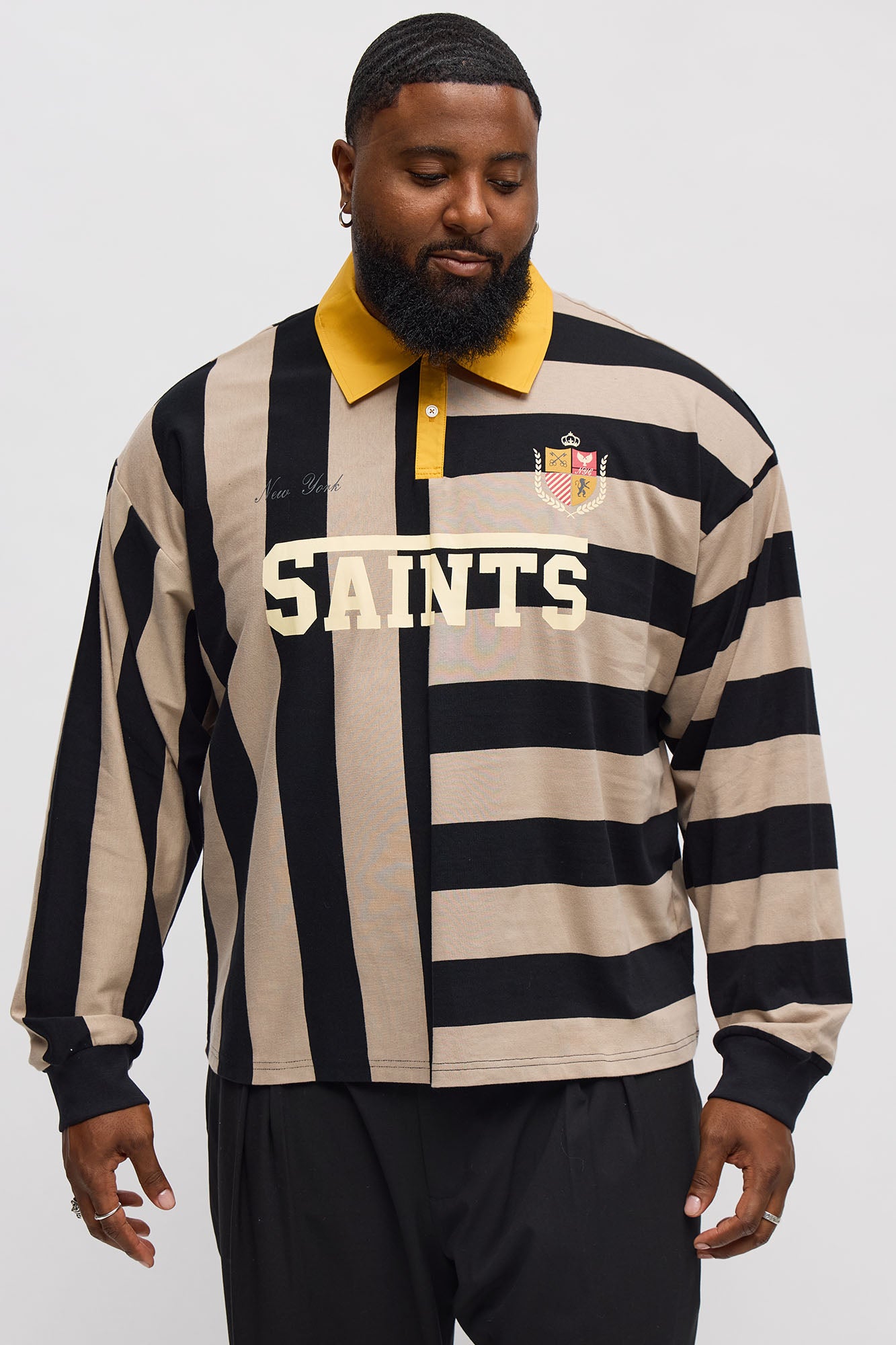 Cropped Saints Long Sleeve Rugby Polo - Black/combo