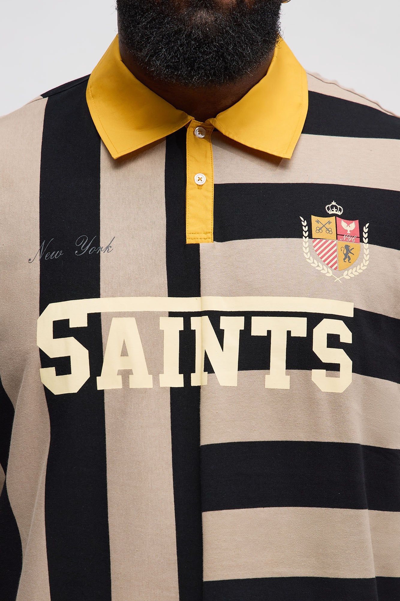 Cropped Saints Long Sleeve Rugby Polo - Black/combo