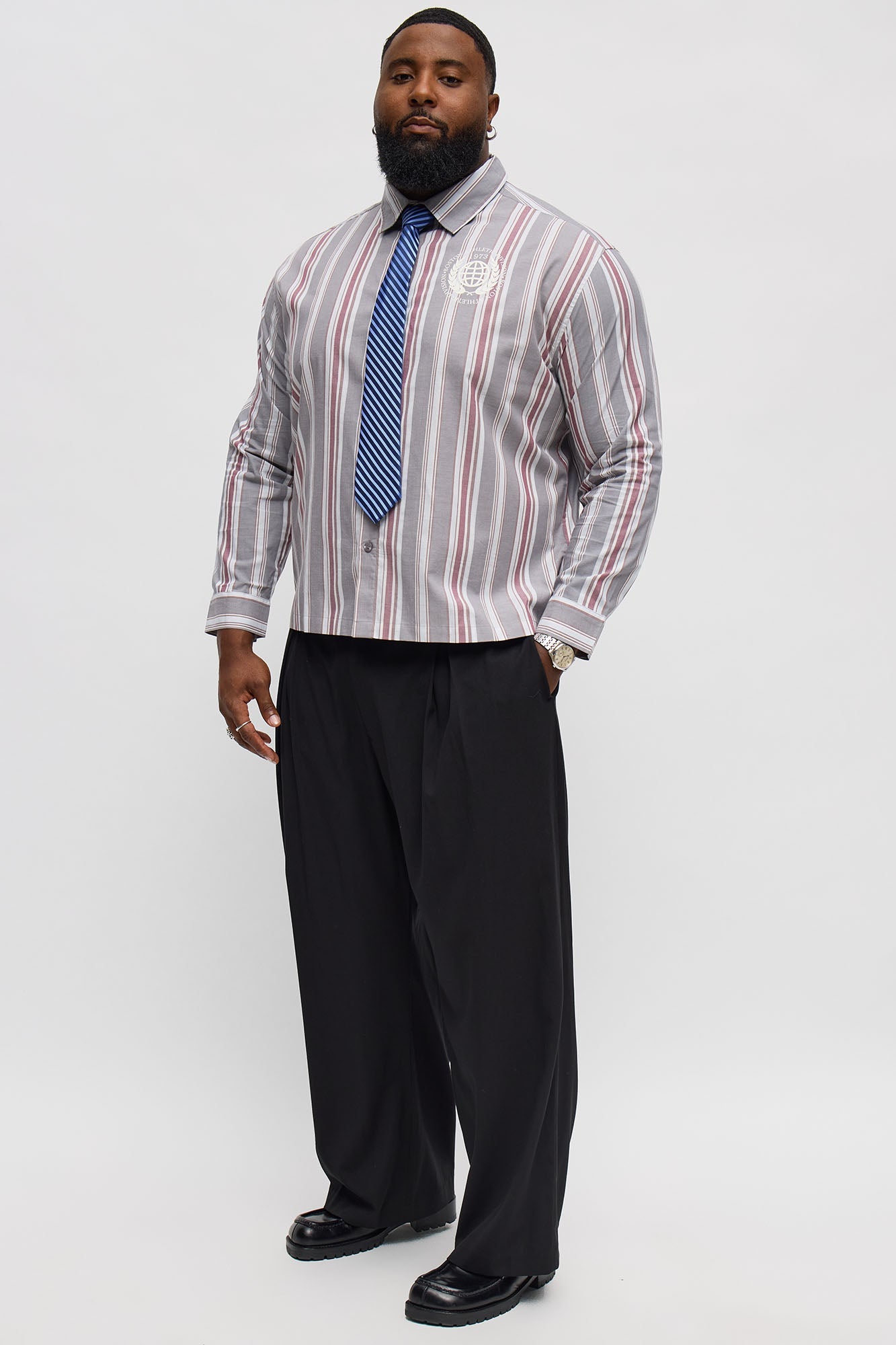 Athletic Division Long Sleeve Shirt With Tie - Grey/combo