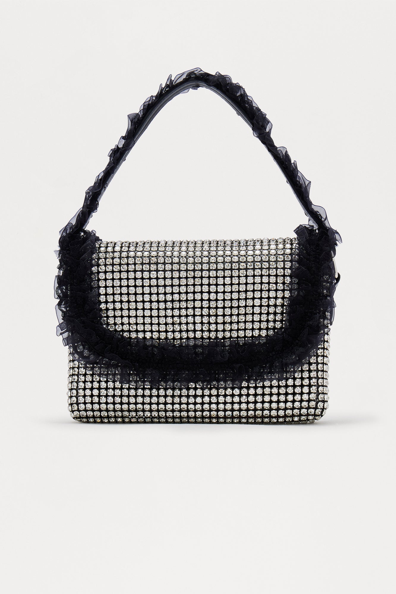 Diamond Drape Rhinestone Shoulder Handbag - Silver/Black