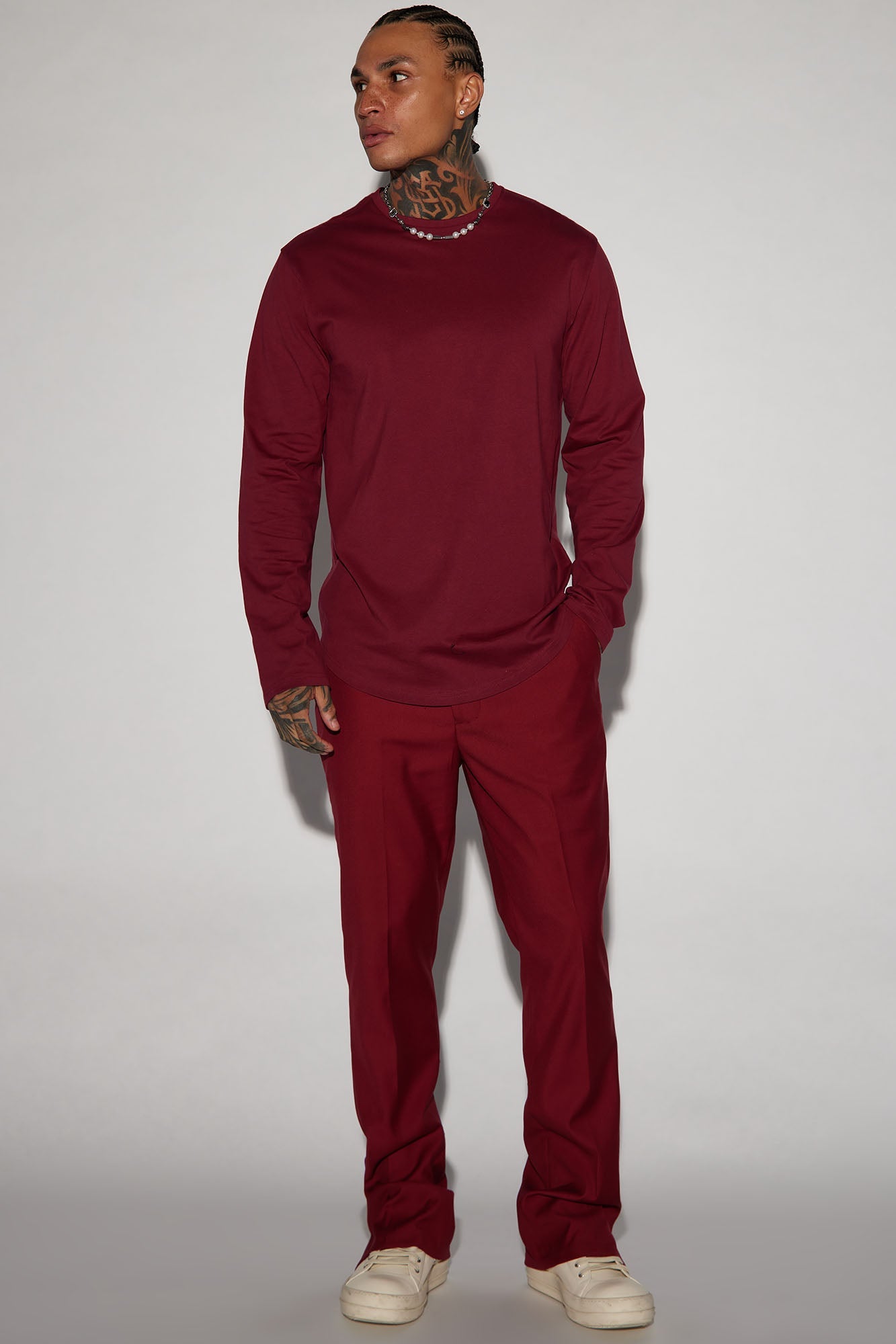 Essential Long Sleeve Scallop Tee - Burgundy