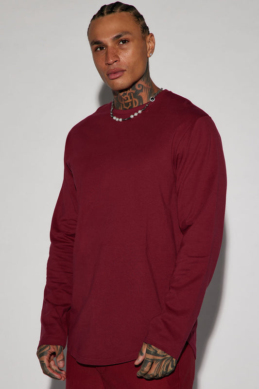 Essential Long Sleeve Scallop Tee - Burgundy