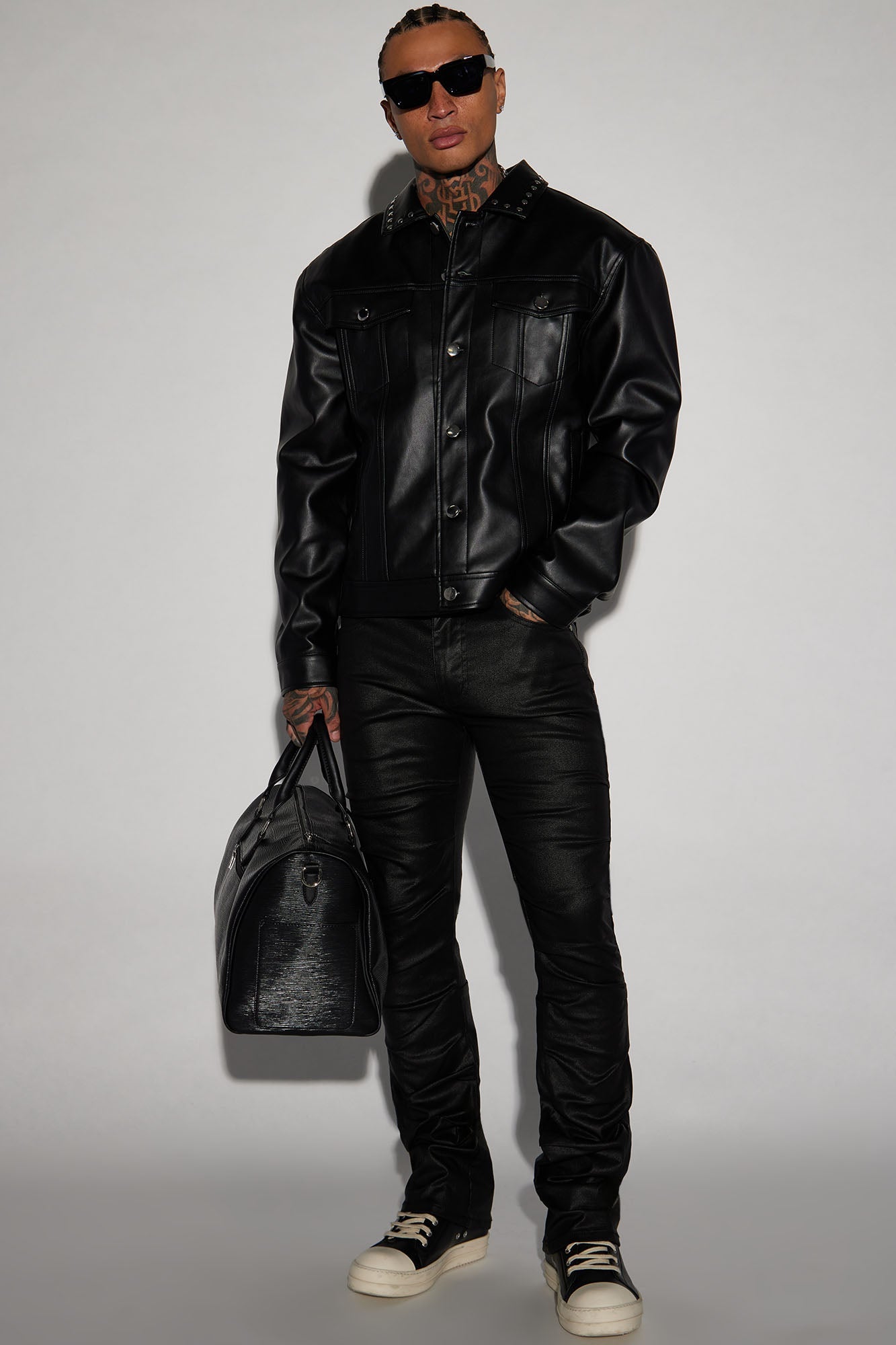 Live Wire Waxed Pleat Skinny Flare Pants - Black