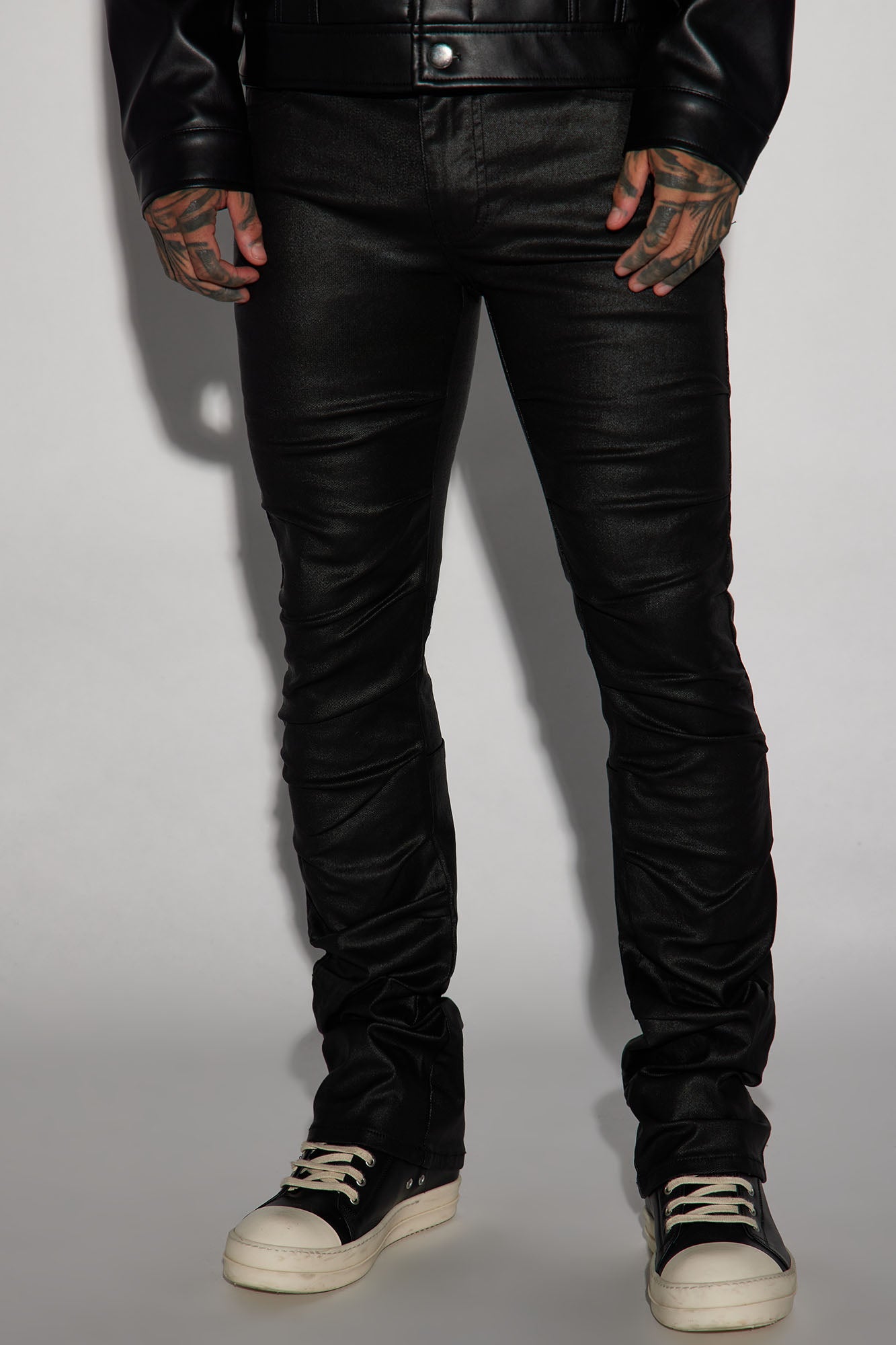 Live Wire Waxed Pleat Skinny Flare Pants - Black