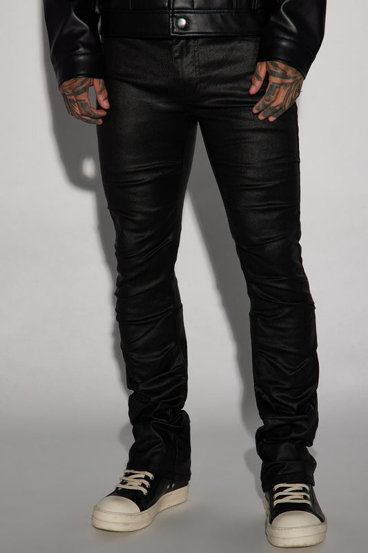 Live Wire Waxed Pleat Skinny Flare Pants - Black