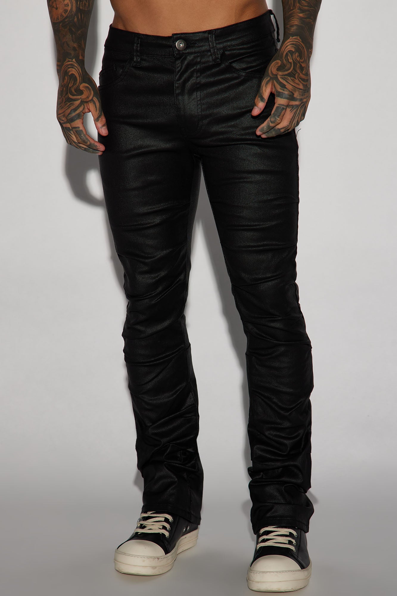 Live Wire Waxed Pleat Skinny Flare Pants - Black