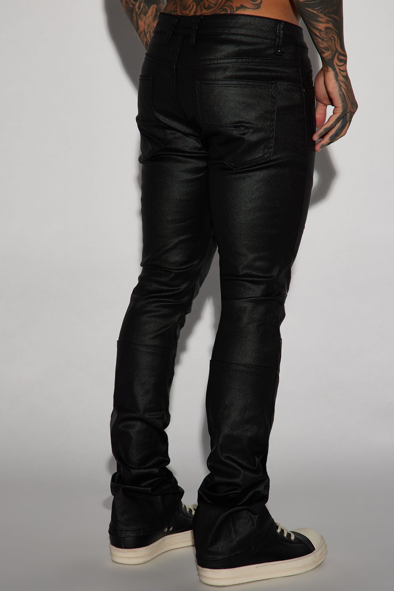 Live Wire Waxed Pleat Skinny Flare Pants - Black