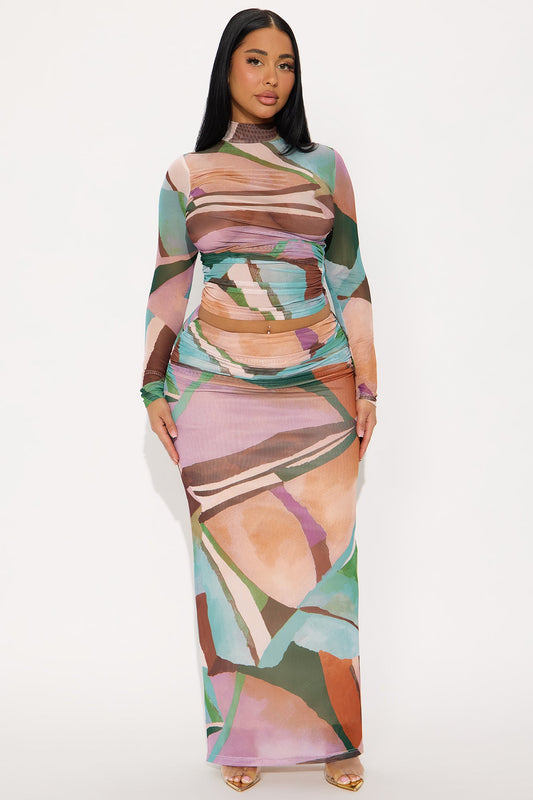 Appreciate Me Mesh Maxi Skirt Set - Brown/combo