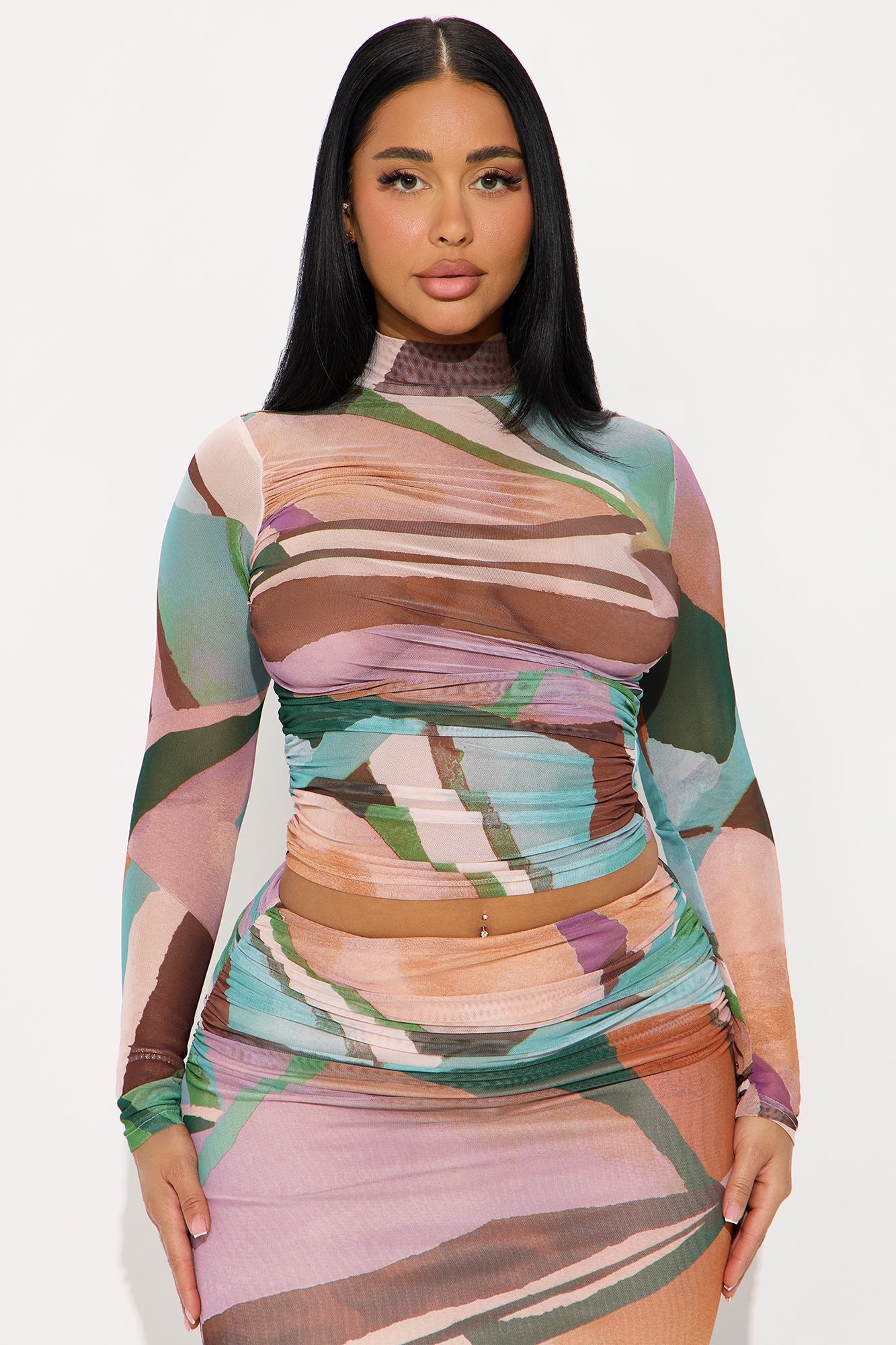 Appreciate Me Mesh Maxi Skirt Set - Brown/combo