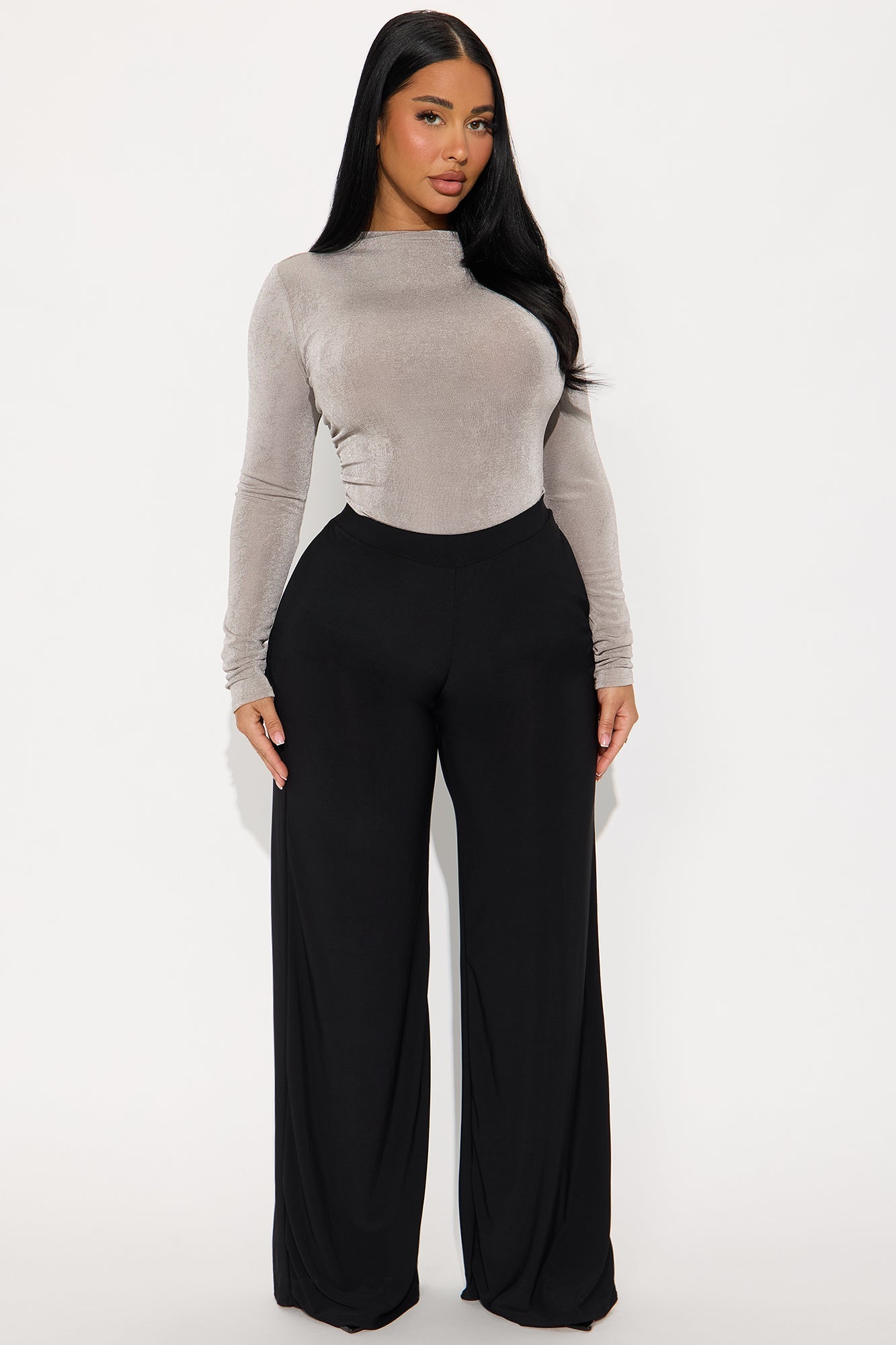 Amoret High Neck Long Sleeve Bodysuit - Silver