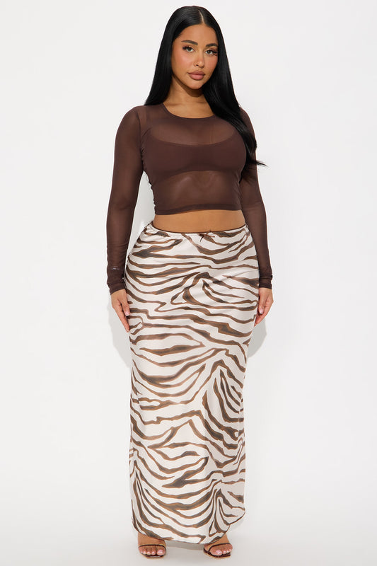 Life's A Jungle Tiger Satin Maxi Skirt - Cream/combo