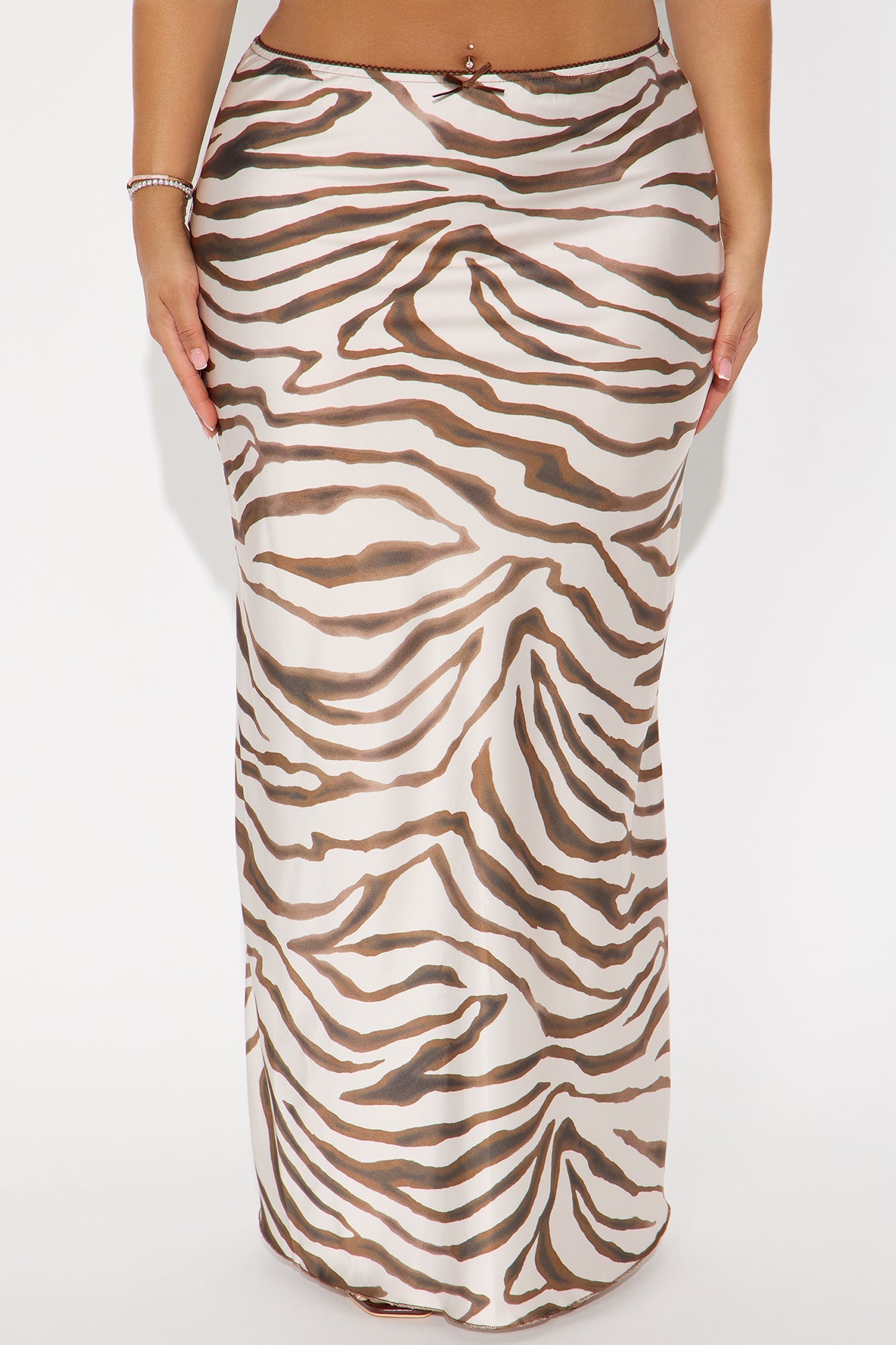 Life's A Jungle Tiger Satin Maxi Skirt - Cream/combo