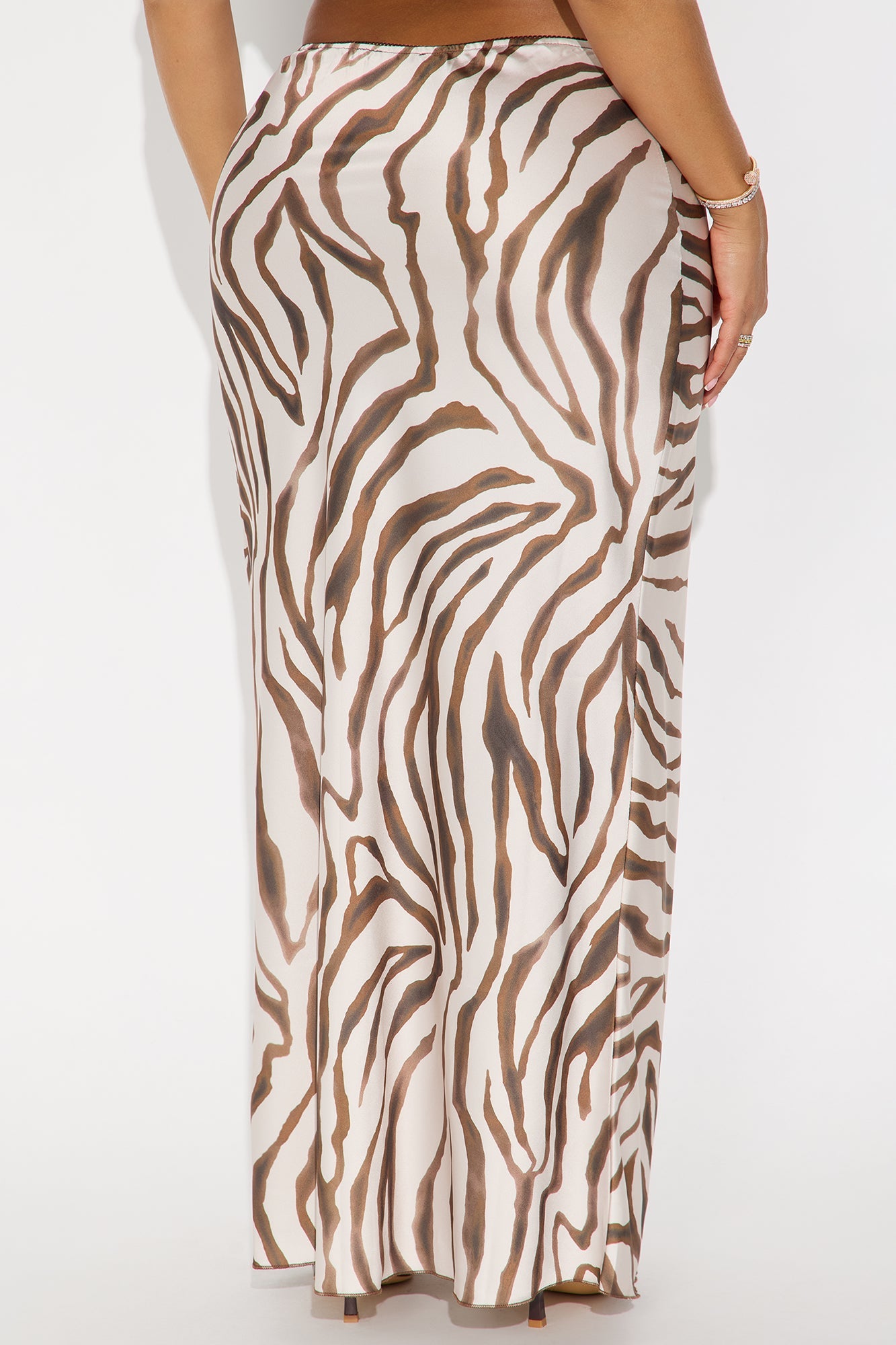 Life's A Jungle Tiger Satin Maxi Skirt - Cream/combo