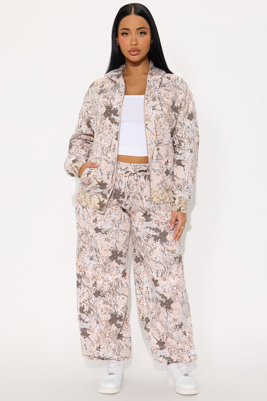 Carol Camo Zip Up Hoodie Pant Set - Taupe/combo